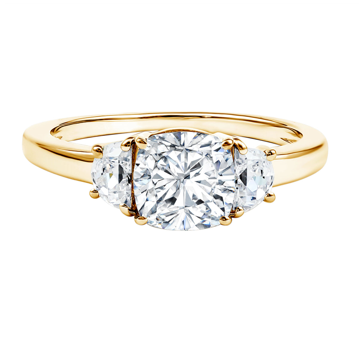 Rosec Jewels-IGI Authenticated 2 Carat Cushion Cut Lab Grown Diamond Three Stone Ring