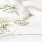 Rosec Jewels-IGI Authenticated 2 Carat Cushion Cut Lab Grown Diamond Three Stone Ring