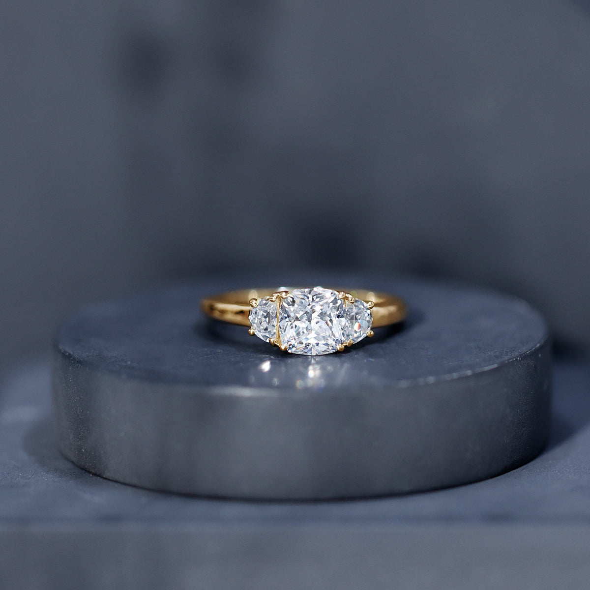 Rosec Jewels-IGI Authenticated 2 Carat Cushion Cut Lab Grown Diamond Three Stone Ring