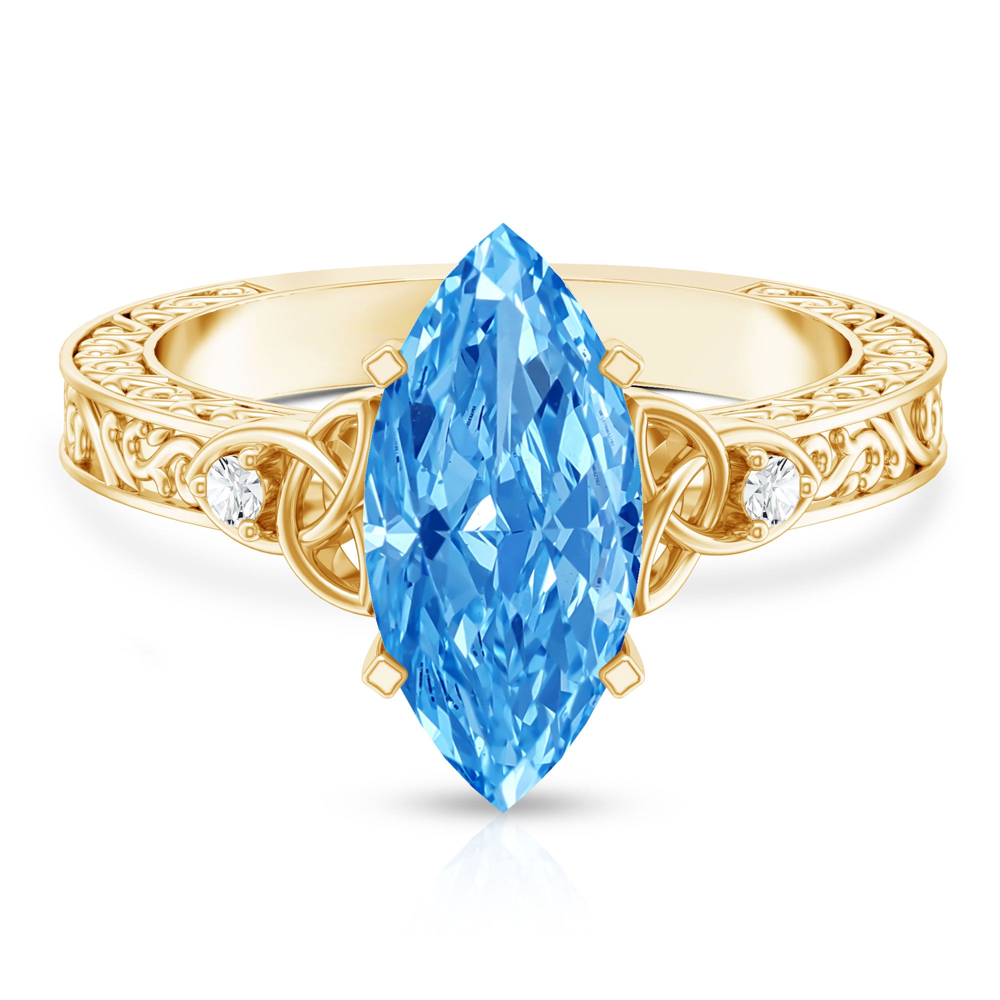 Rosec Jewels-IGI Certified Vintage Celtic Engagement Ring with 3 Carat Marquise Lab Grown Blue Diamond