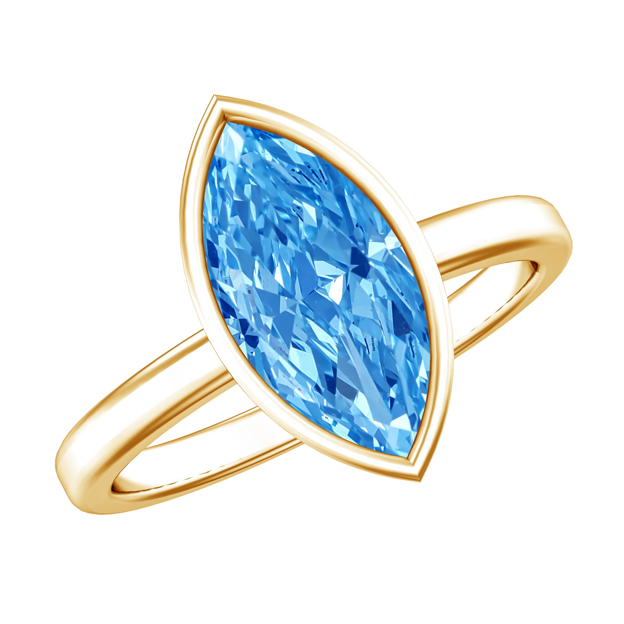 Rosec Jewels-2 Carat Lab Grown Blue Diamond Marquise Solitaire Engagement Ring IGI Certified