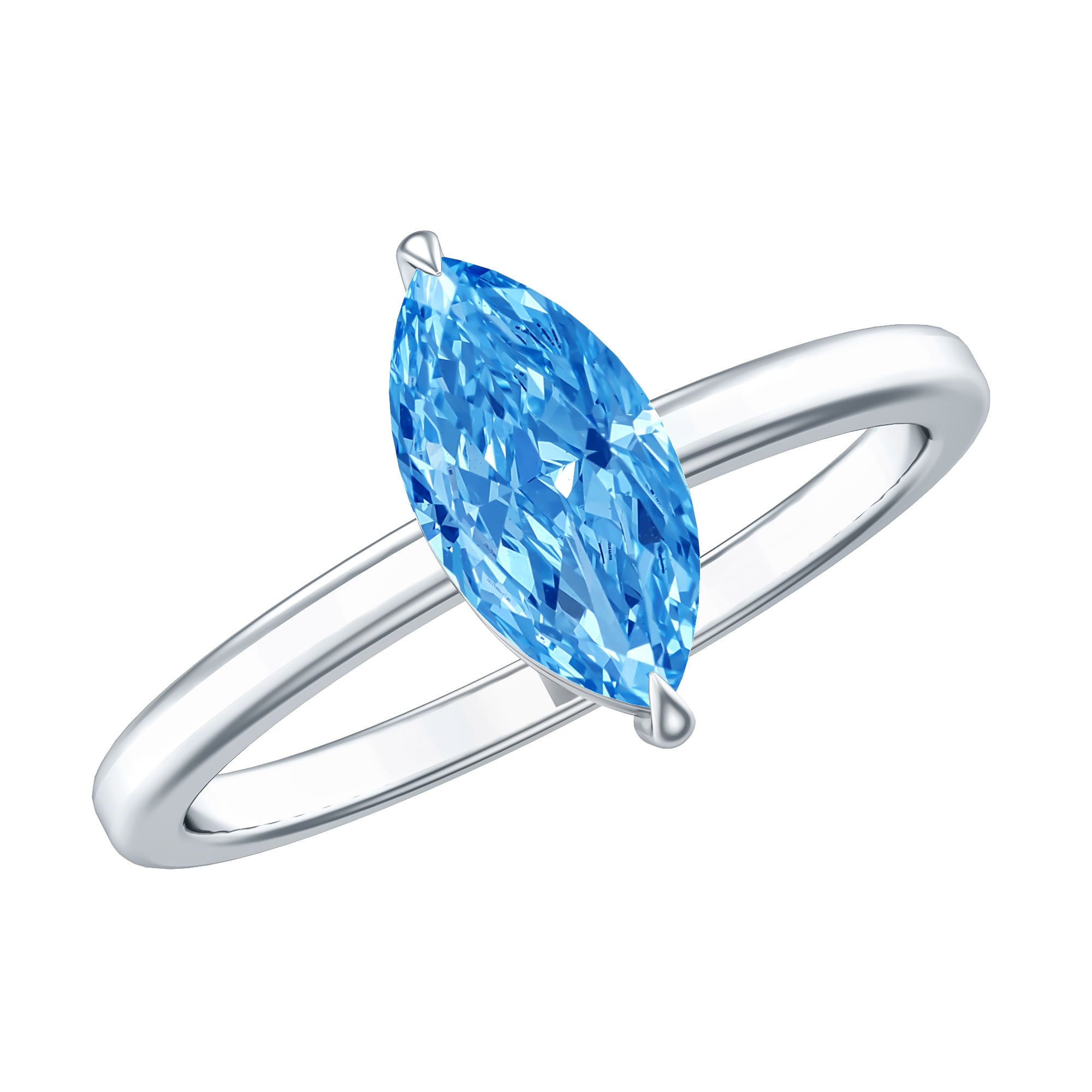 Rosec Jewels-Solitaire 1 Carat Marquise Cut Lab Grown Blue Diamond Engagement Ring with IGI Certificate