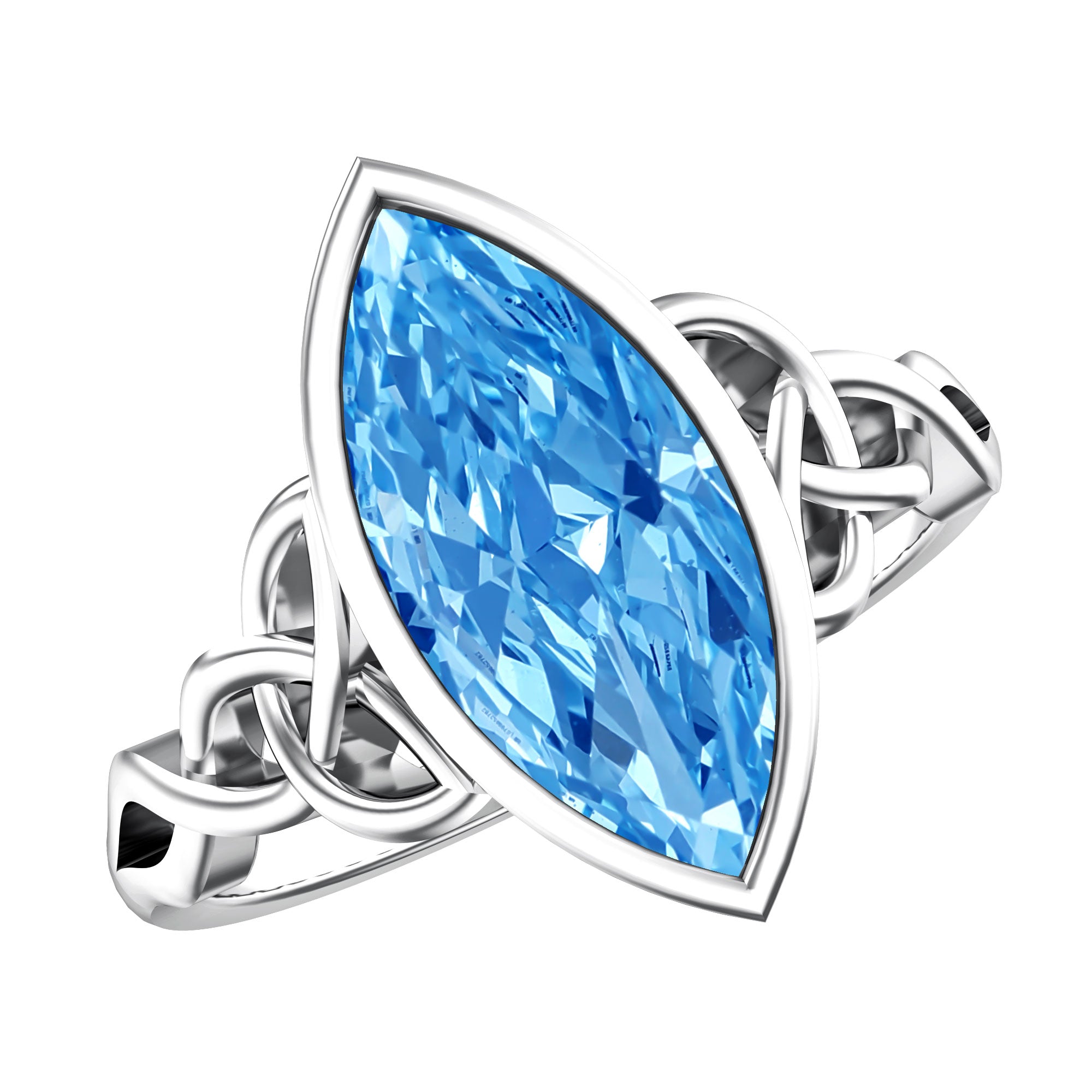Rosec Jewels-3 Carat Marquise Cut Lab Grown Blue Diamond Celtic Engagement Ring with IGI Certificate