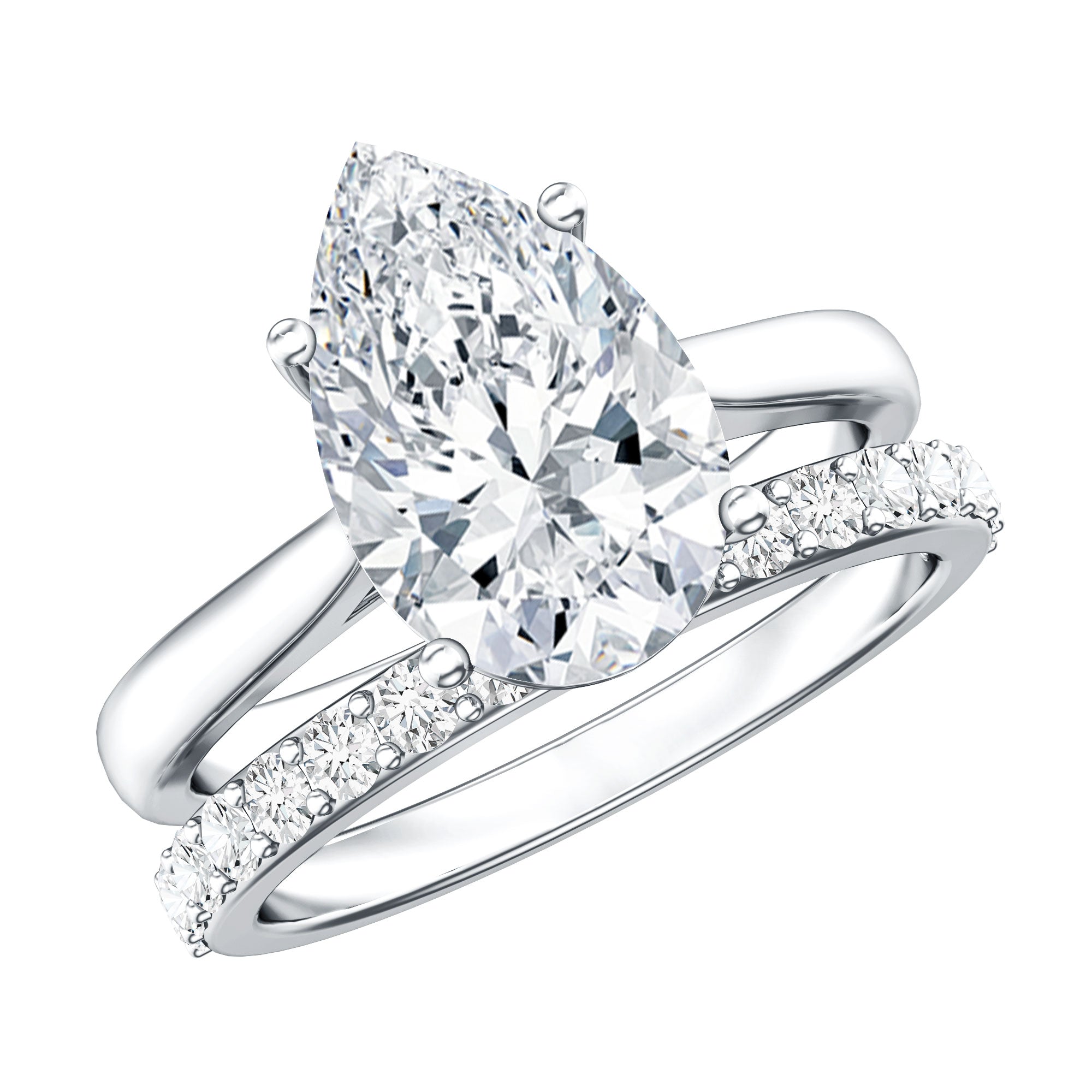 Rosec Jewels-IGI Certified 3 Carat Lab Grown Diamond Pear Cut Engagement Ring Set