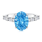Rosec Jewels-IGI Certified 3 Carat Lab Grown Oval Blue Diamond Big Engagement Ring with Side Stones