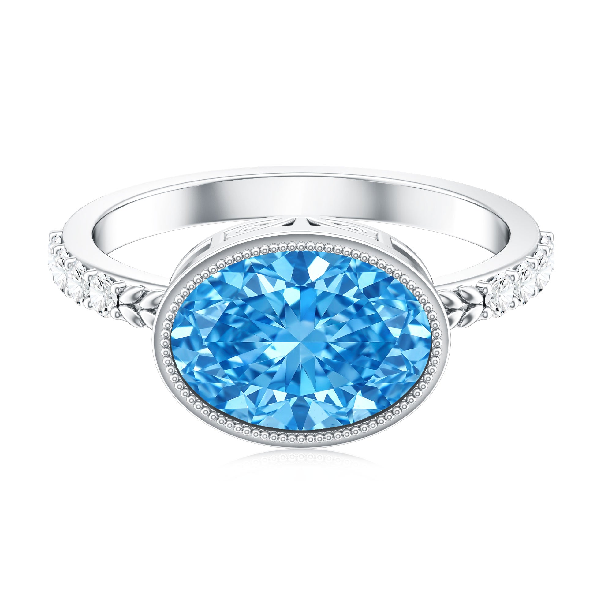 Rosec Jewels-IGI Certified 3 Carat Oval Lab Grown Blue Diamond East West Engagement Ring