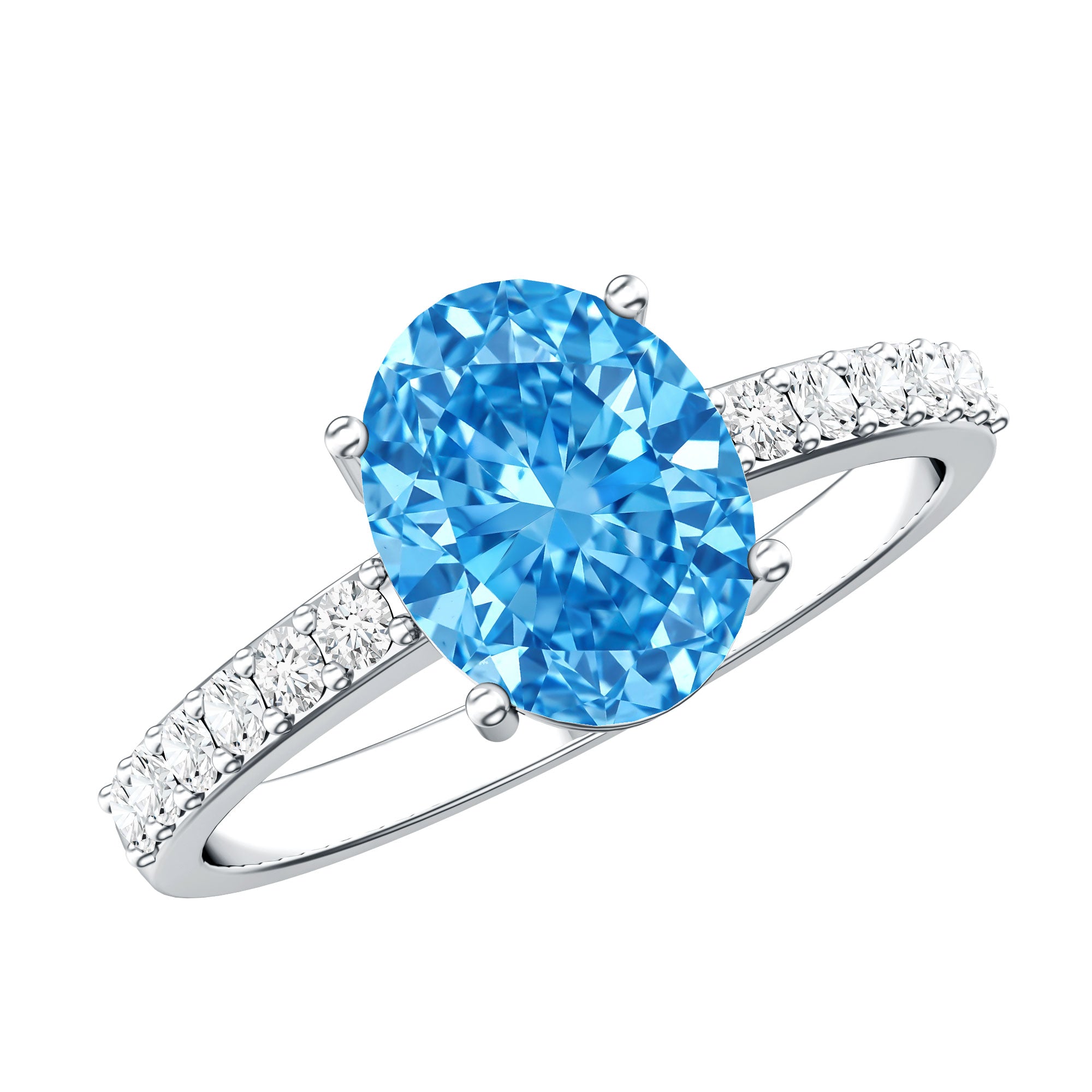 Rosec Jewels-3 Carat Lab Grown Oval Blue Diamond Engagement Ring with IGI Certificate