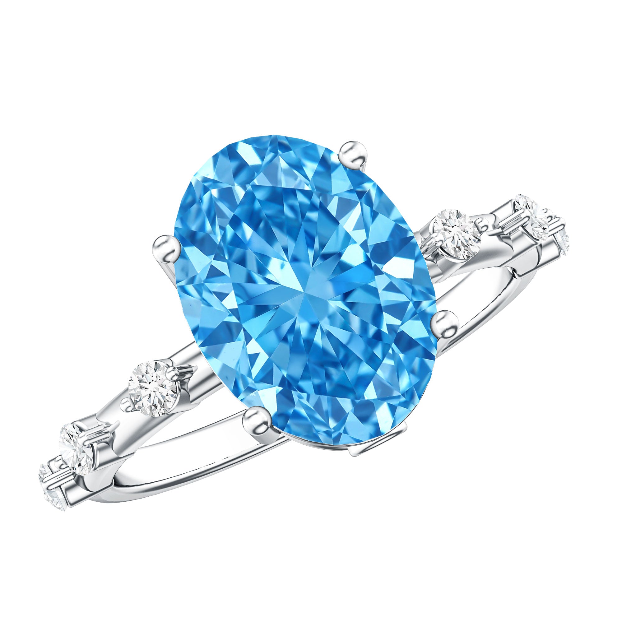 Rosec Jewels-IGI Certified 3 Carat Lab Created Oval Blue Diamond Engagement Ring