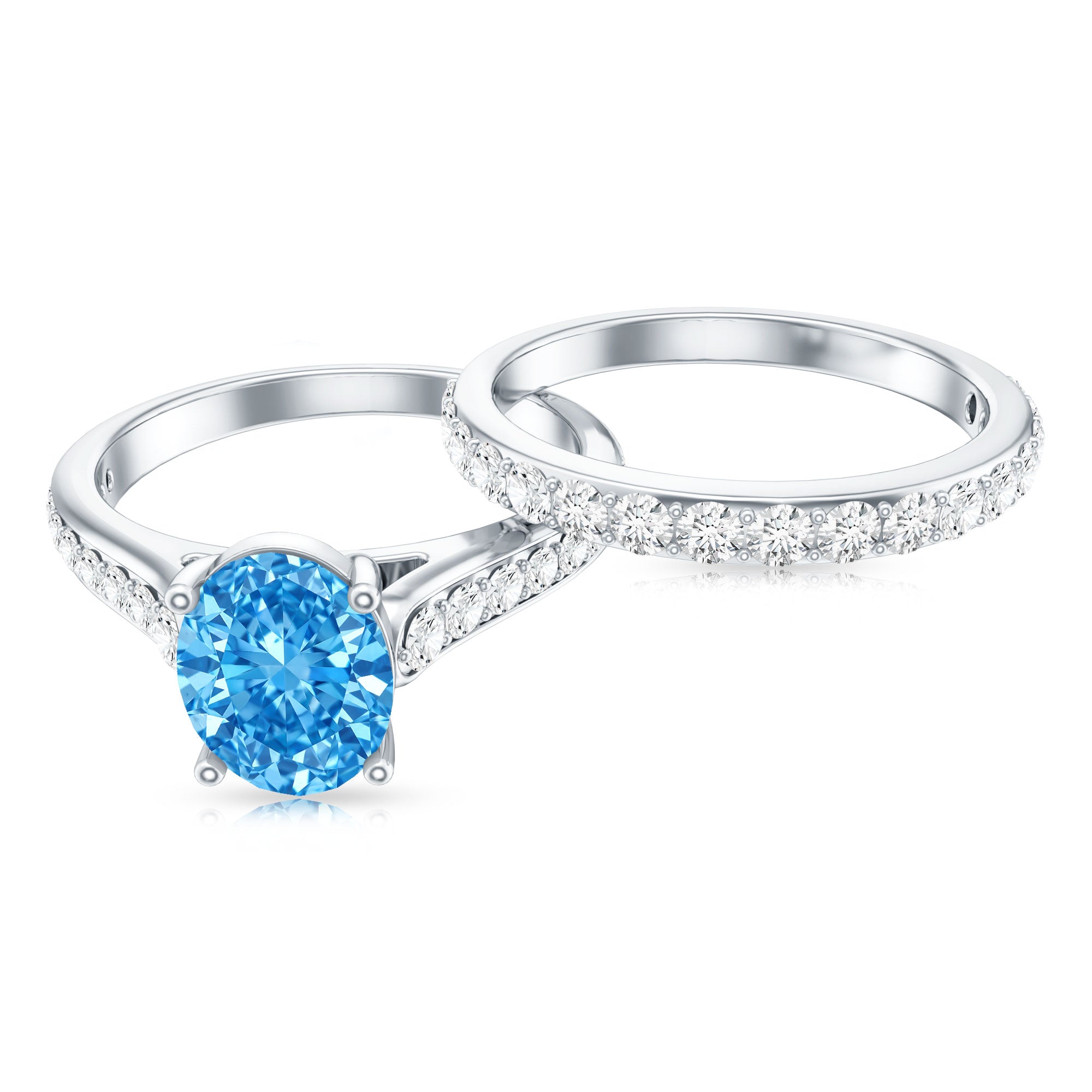 Rosec Jewels-Oval Shaped 1 Carat Lab Grown Blue Diamond Bridal Ring Set IGI Certified