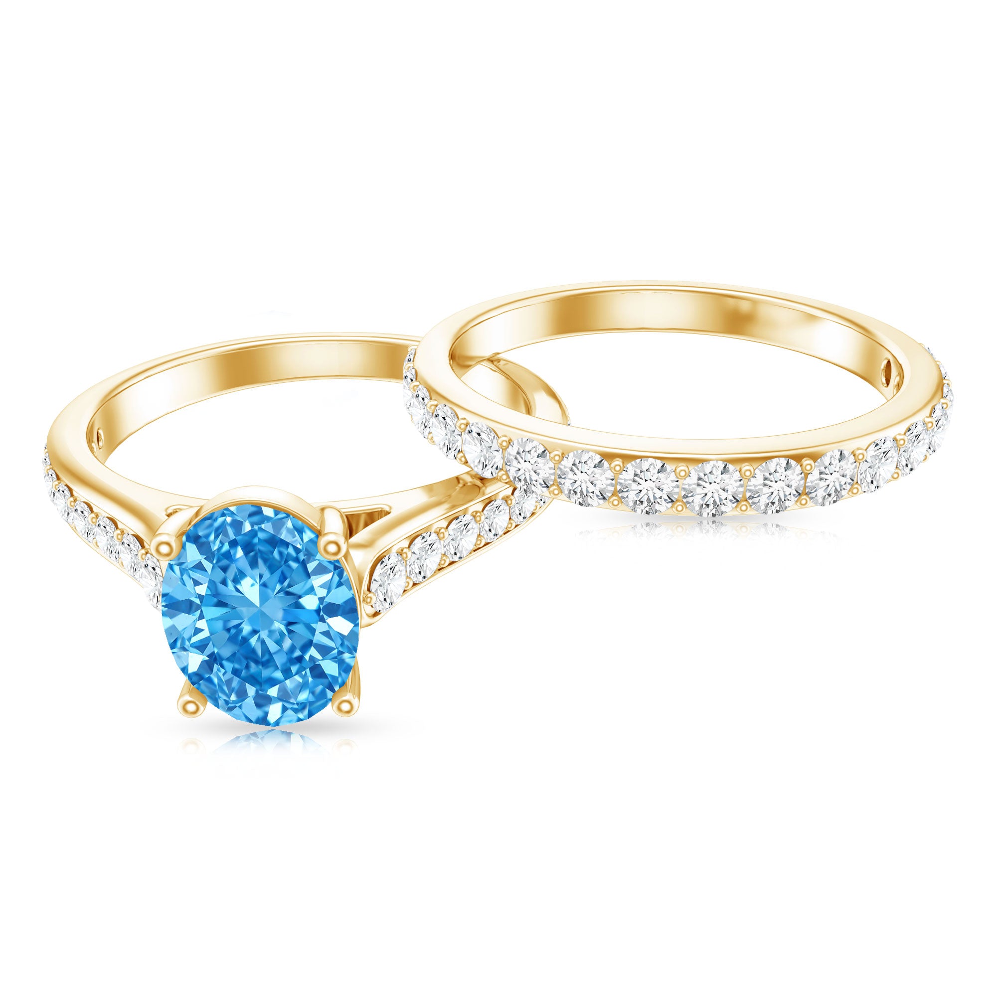 Rosec Jewels-Oval Shaped 1 Carat Lab Grown Blue Diamond Bridal Ring Set IGI Certified