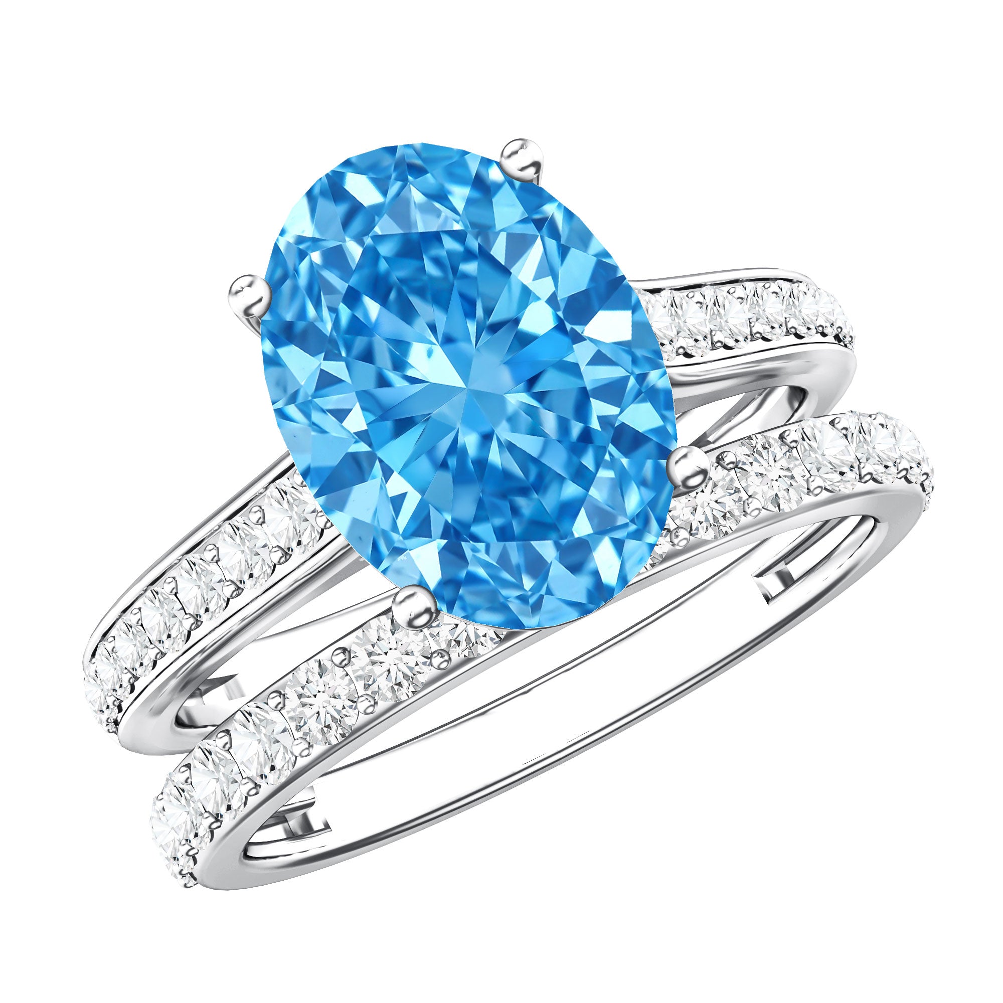 Rosec Jewels-3 Carat Lab Grown Blue Diamond Oval Wedding Ring Set with IGI Certificate