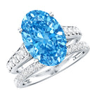 Rosec Jewels-IGI Certified 5 Carat Lab Grown Blue Diamond Oval Shaped Wedding Ring Set