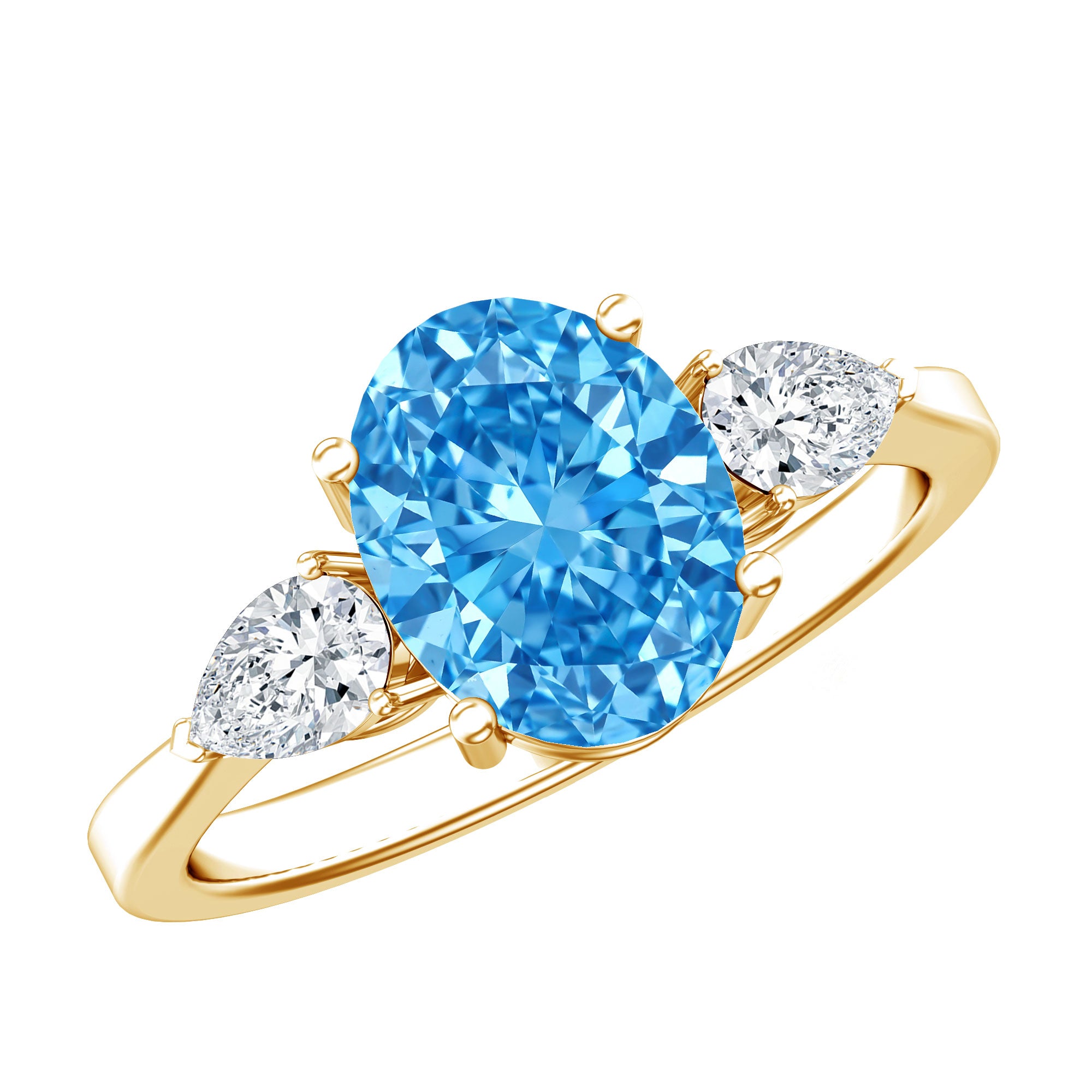 Rosec Jewels-IGI Certified 2 Carat Oval Lab Grown Blue Diamond Three Stone Engagement Ring