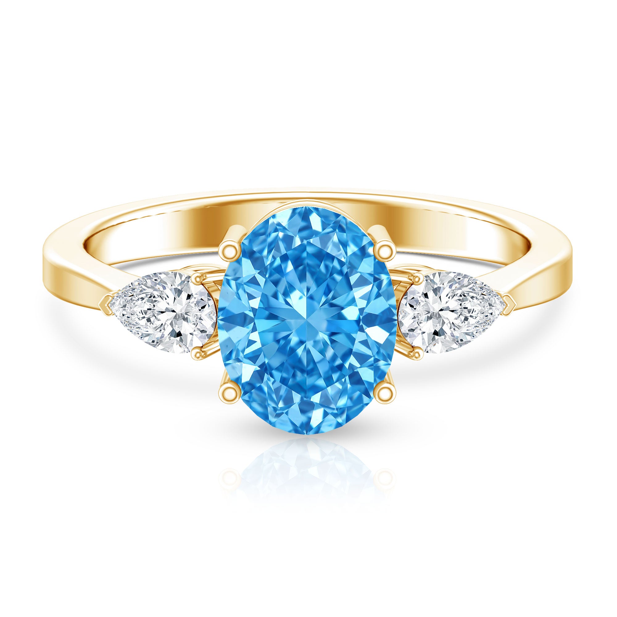 Rosec Jewels-IGI Certified 2 Carat Oval Lab Grown Blue Diamond Three Stone Engagement Ring