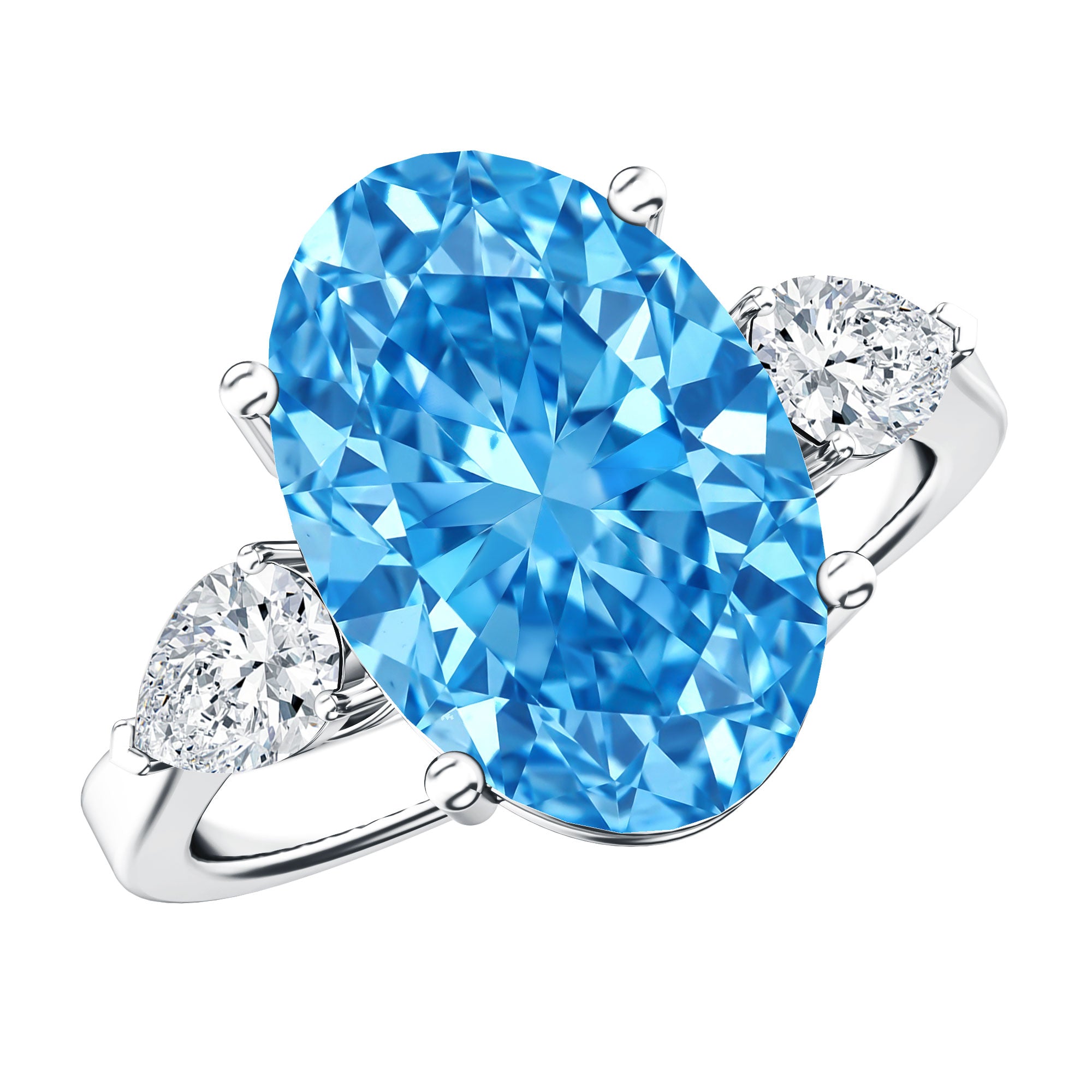 Rosec Jewels-IGI Certified 4 Carat Oval Shaped Lab Grown Blue Diamond Journey Ring