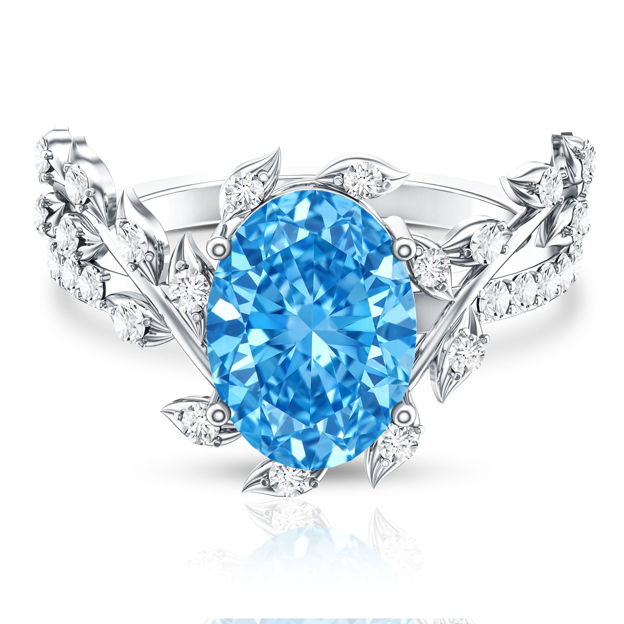 Rosec Jewels-IGI Certified 3 Carat Oval Shaped Lab Grown Blue Diamond Vine Engagement Ring