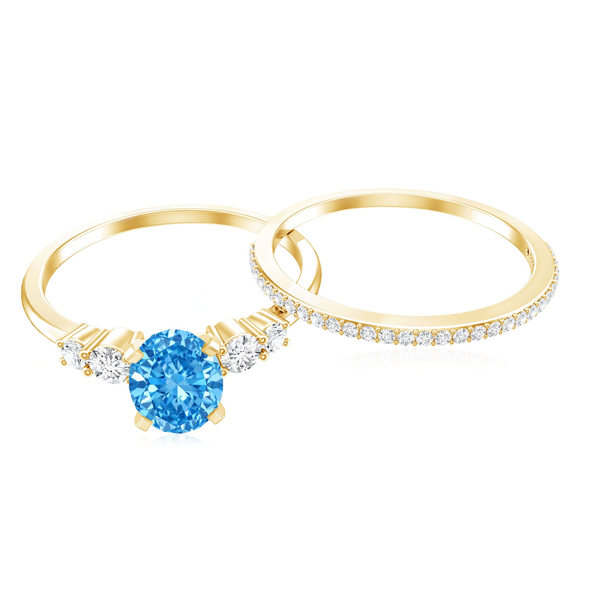 Rosec Jewels-IGI Certified 1 Carat Oval Lab Grown Blue and White Diamond Bridal Ring Set