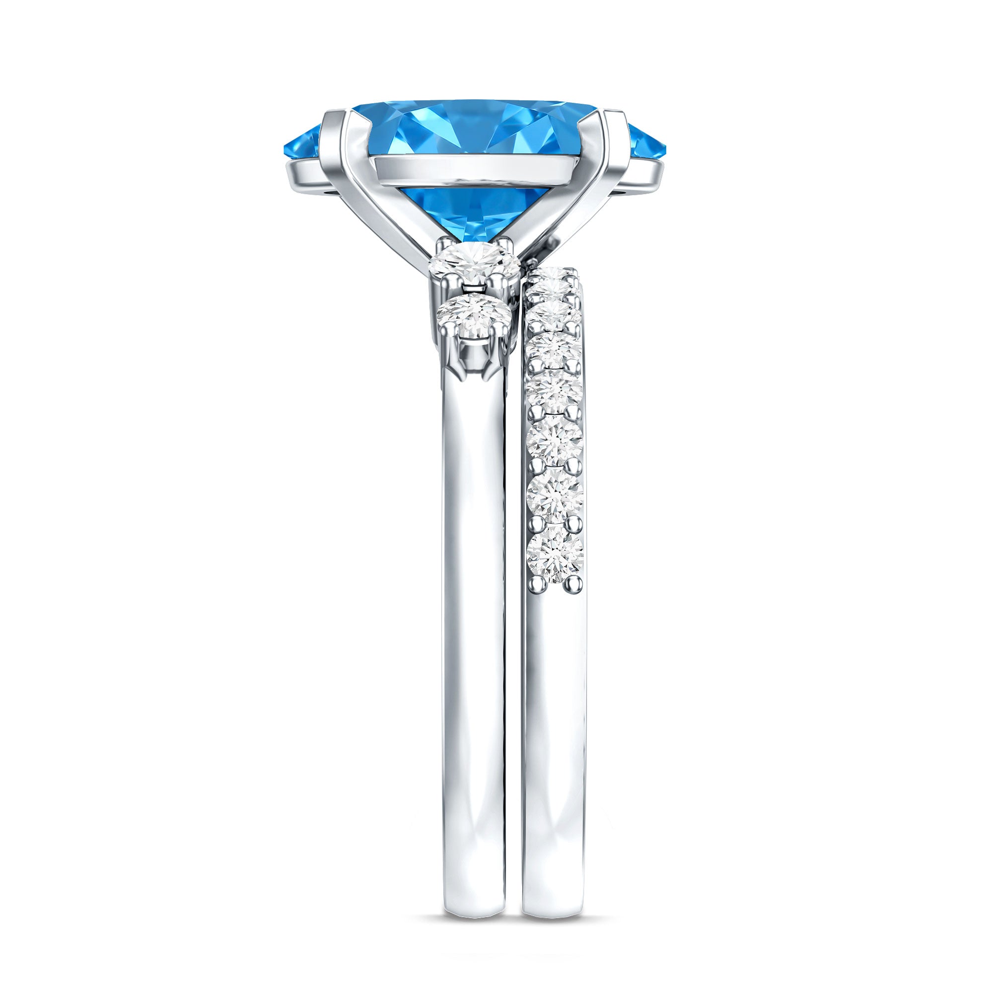 Rosec Jewels-3 Carat Oval Shaped Lab Grown Blue Diamond Wedding Ring Set with IGI Certificate