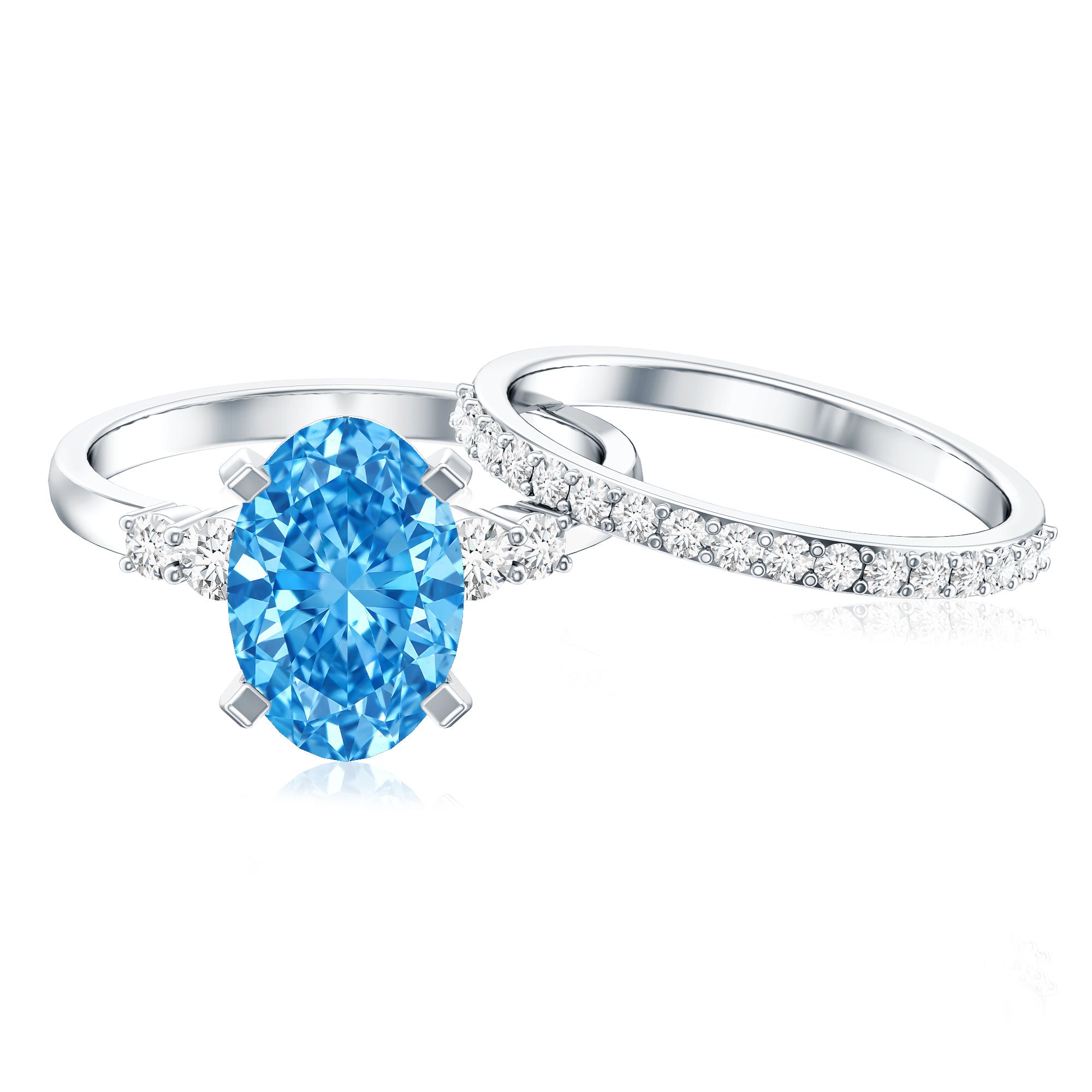 Rosec Jewels-3 Carat Oval Shaped Lab Grown Blue Diamond Wedding Ring Set with IGI Certificate