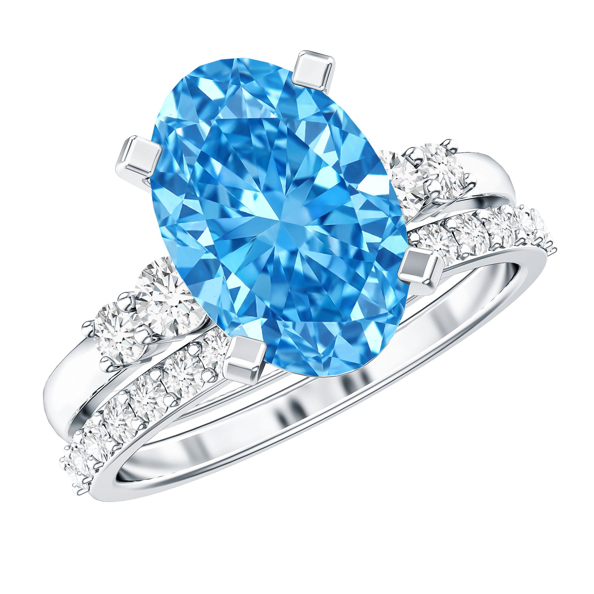Rosec Jewels-IGI Certified 4 Carat Lab Grown Blue Diamond Oval Engagement Ring with Wedding Band