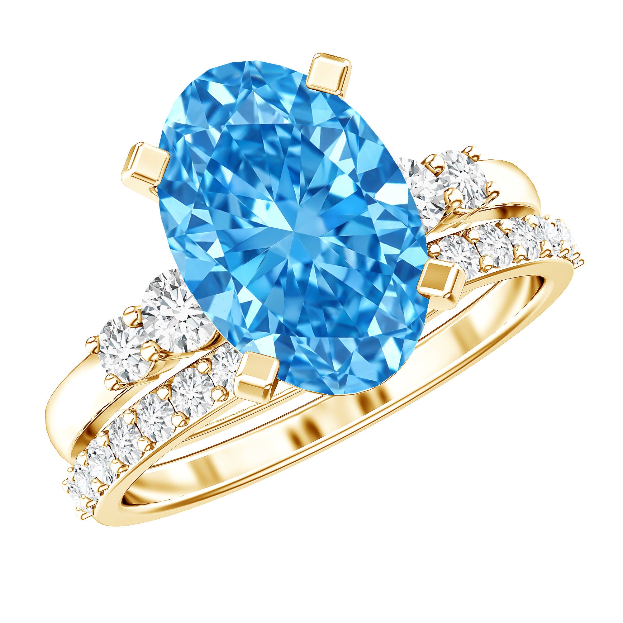 Rosec Jewels-IGI Certified 4 Carat Lab Grown Blue Diamond Oval Engagement Ring with Wedding Band
