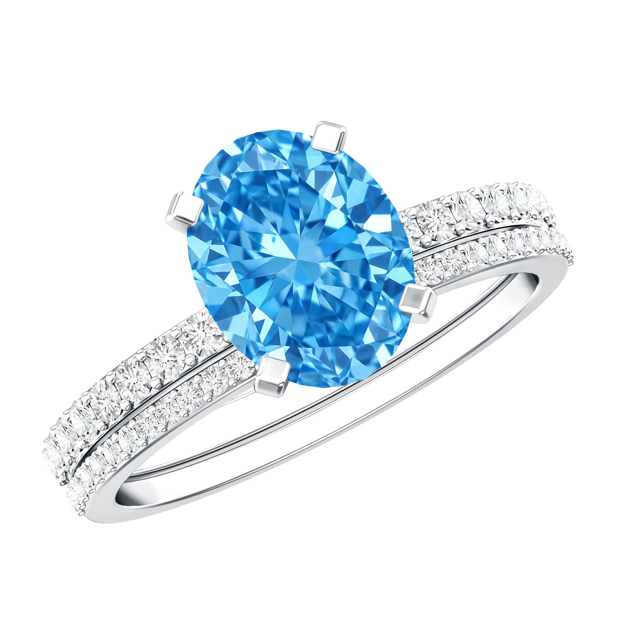 Rosec Jewels-Oval Shaped 2 Carat Lab Blue Diamond Engagement Ring Set with IGI Certificate