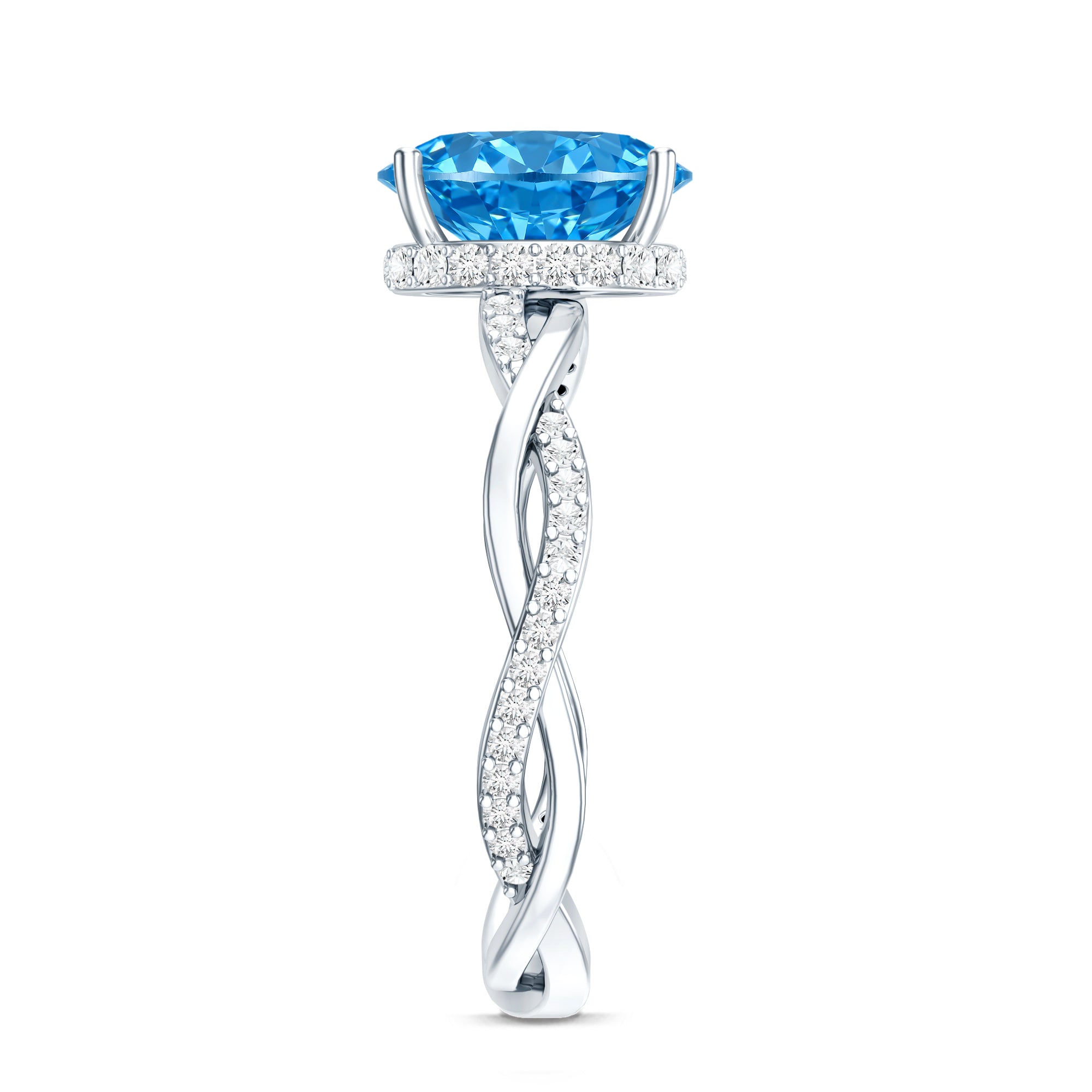 Rosec Jewels-IGI Certified 2 Carat Oval Lab Grown Blue Diamond Braided Engagement Ring for Women