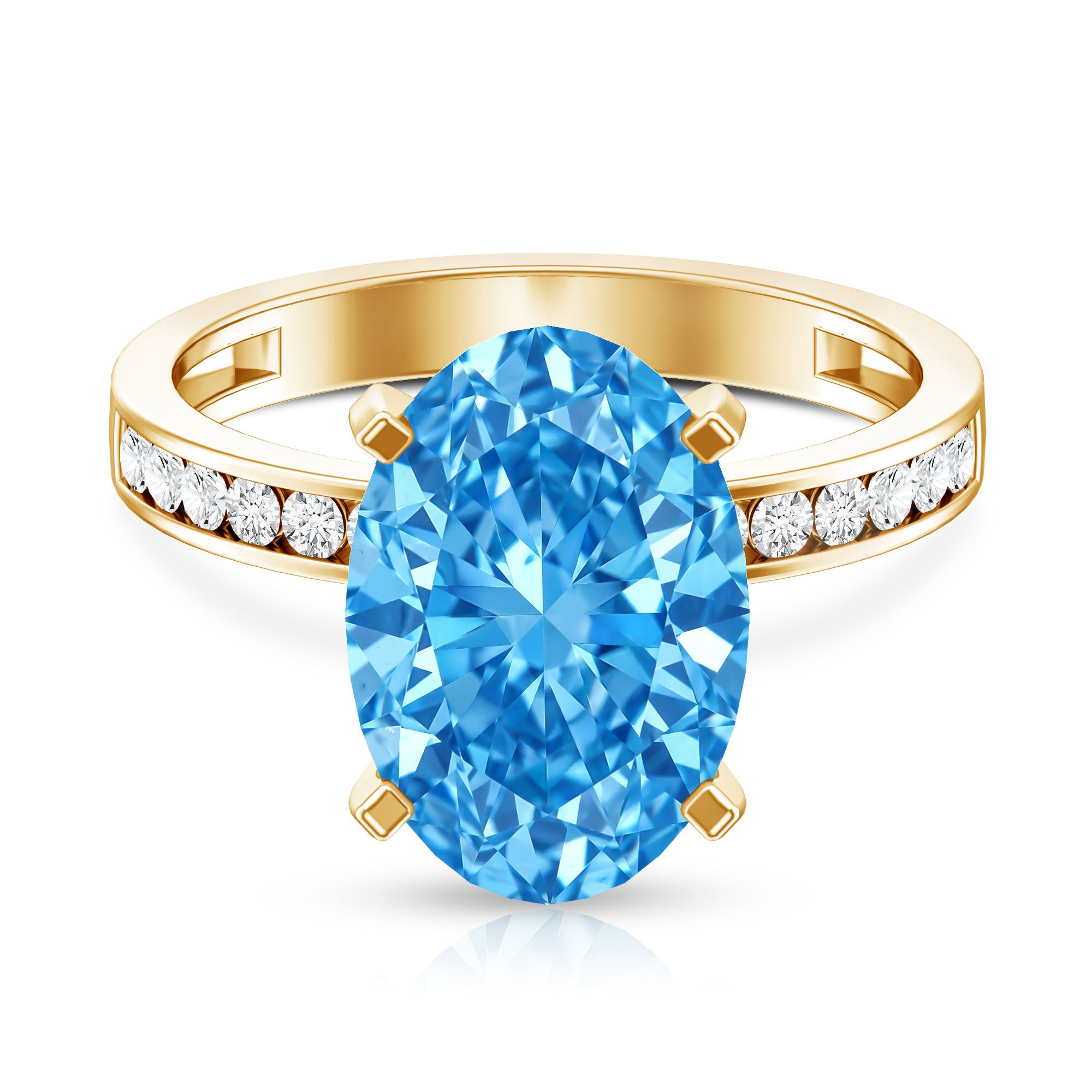 Rosec Jewels-4 Carat Oval Cut Lab Created Blue Diamond Large Engagement Ring IGI Certified