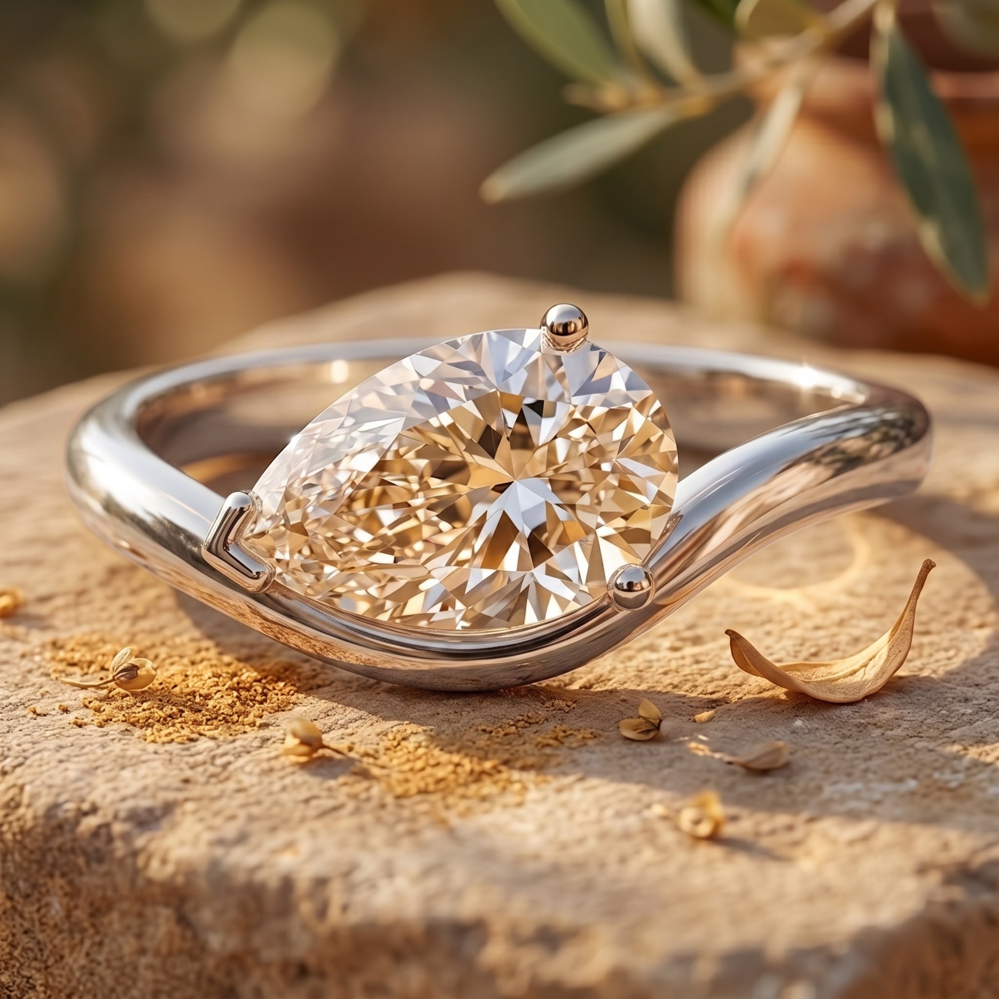 Rosec Jewels-Lab Grown 2 Carat Diamond East West Pear Engagement Ring with IGI Certificate