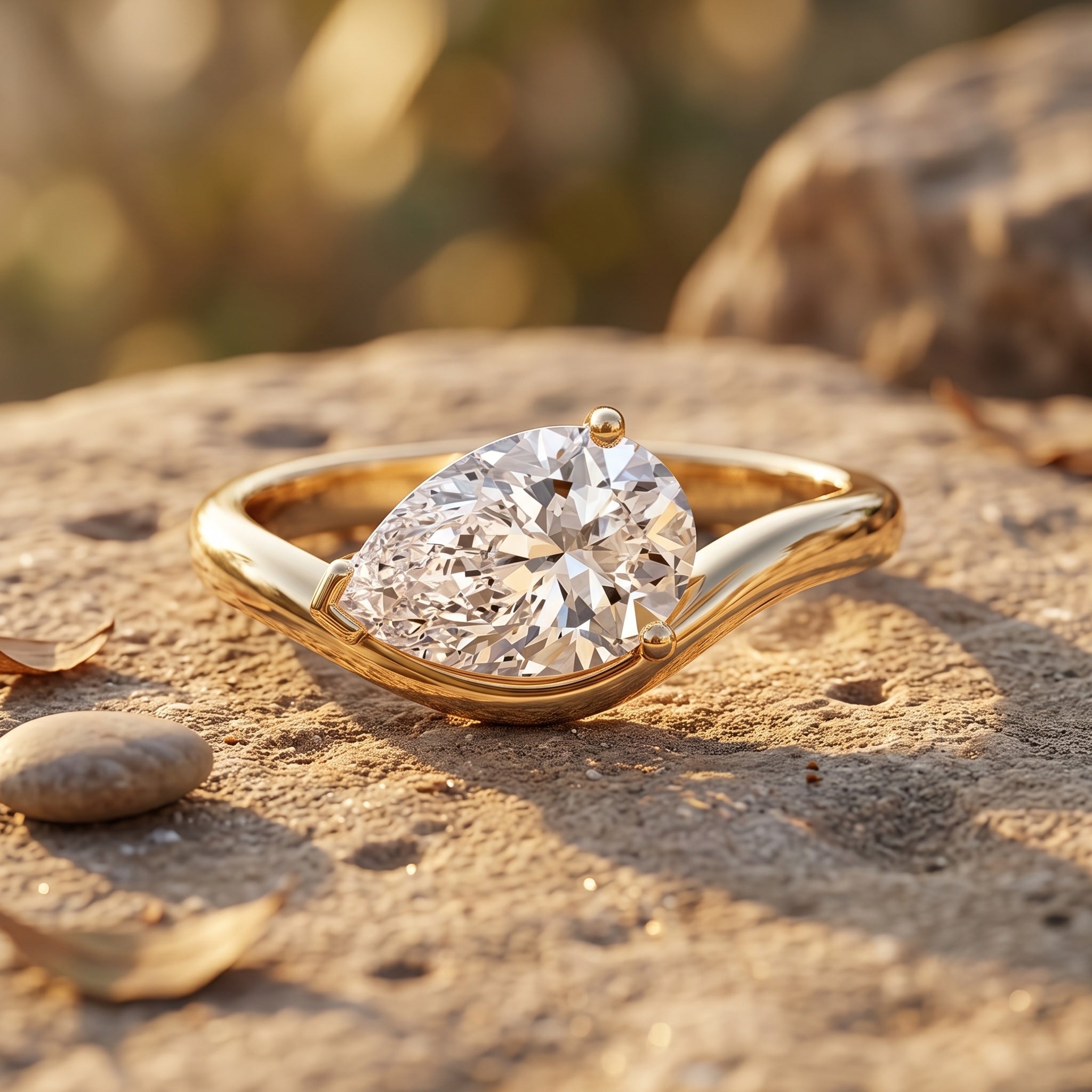 Rosec Jewels-Lab Grown 2 Carat Diamond East West Pear Engagement Ring with IGI Certificate