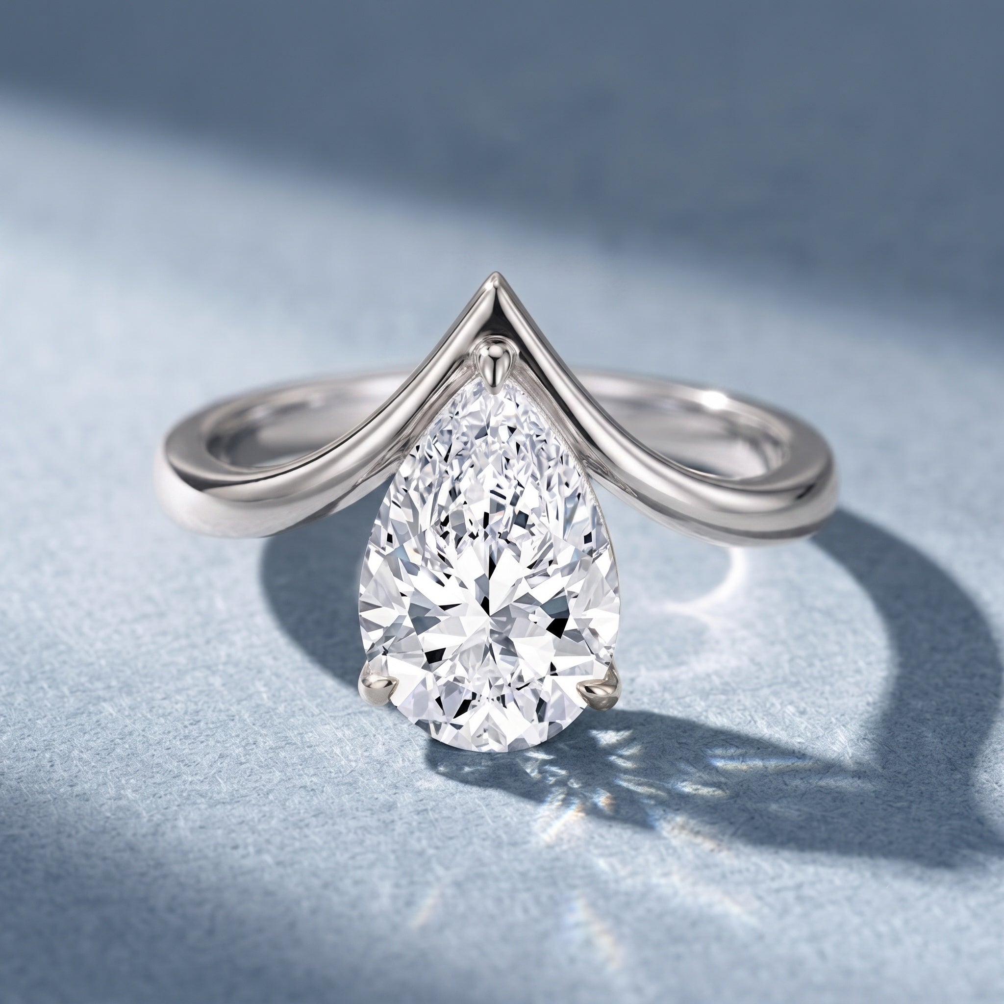 Pear Shape 2 Carat Lab Grown Diamond Chevron Engagement Ring with IGI Certificate Lab - ( E-VS1 ) - Rosec Jewels