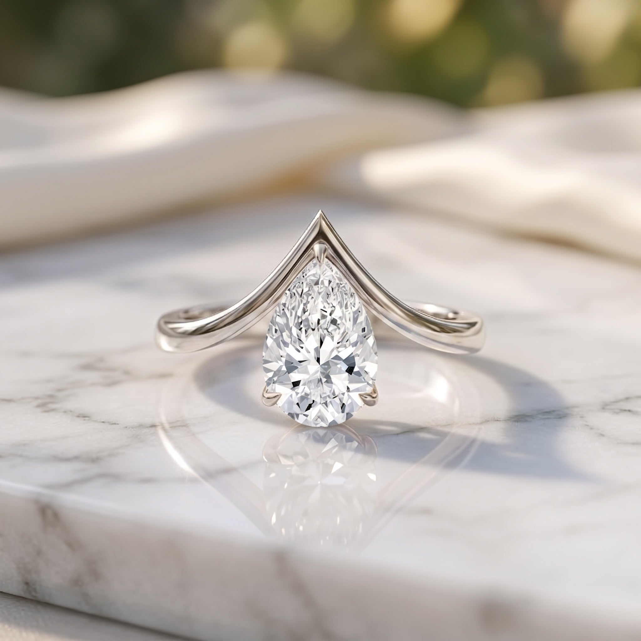 Pear Shape 2 Carat Lab Grown Diamond Chevron Engagement Ring with IGI Certificate Lab - ( E-VS1 ) - Rosec Jewels