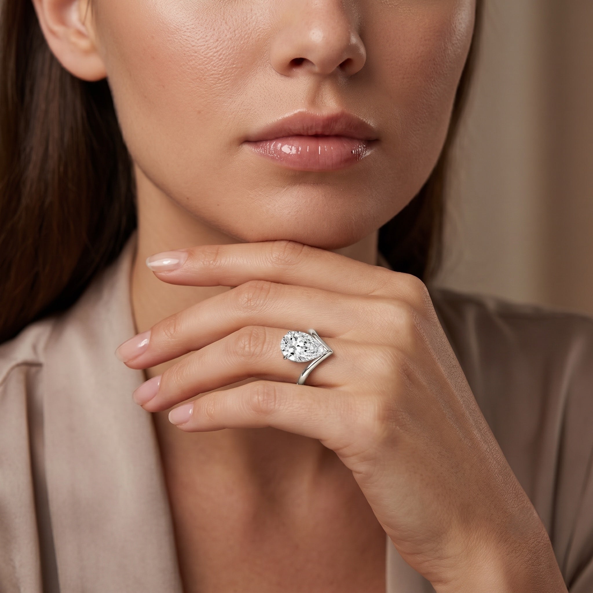 Pear Shape 2 Carat Lab Grown Diamond Chevron Engagement Ring with IGI Certificate Lab - ( E-VS1 ) - Rosec Jewels