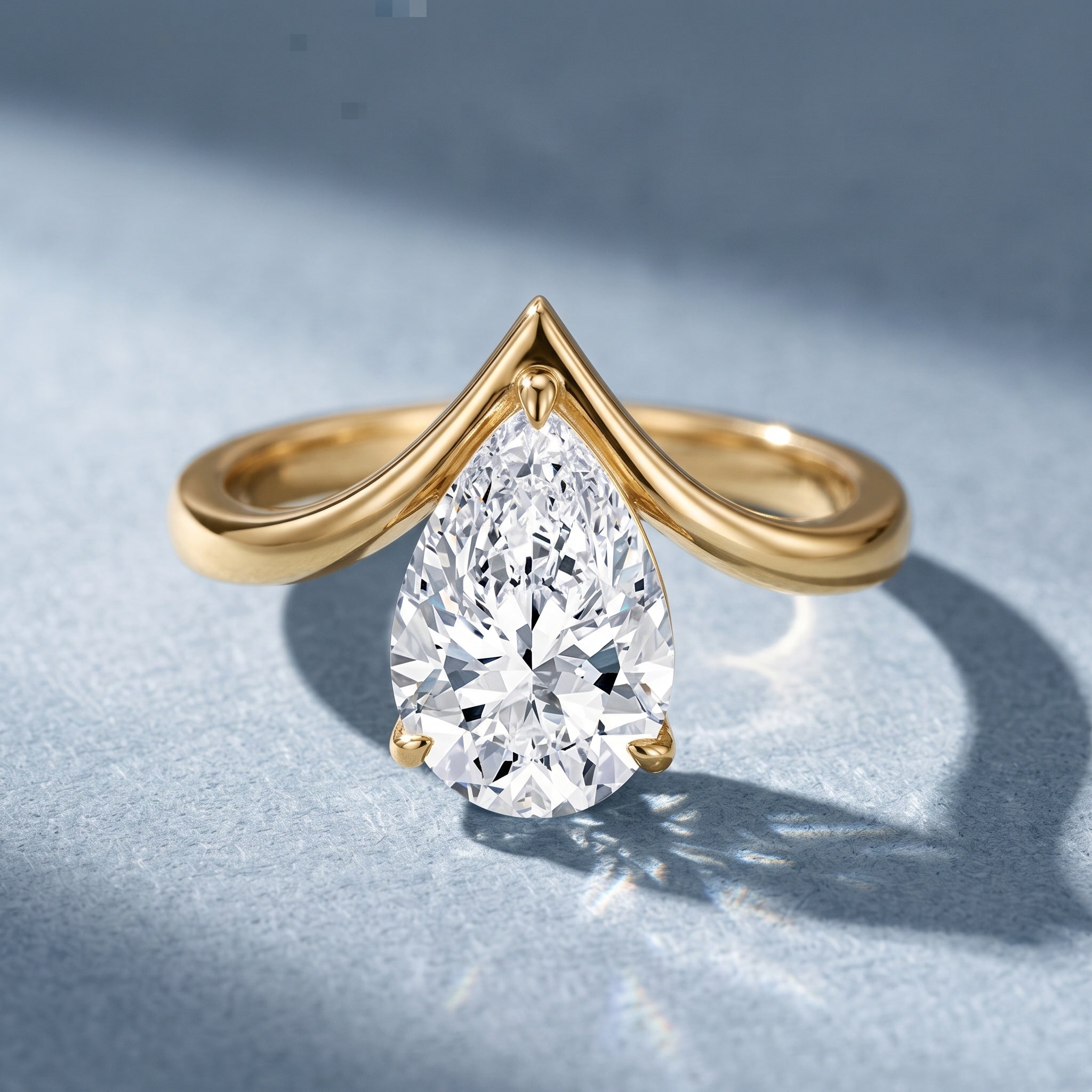 Pear Shape 2 Carat Lab Grown Diamond Chevron Engagement Ring with IGI Certificate Lab - ( E-VS1 ) - Rosec Jewels