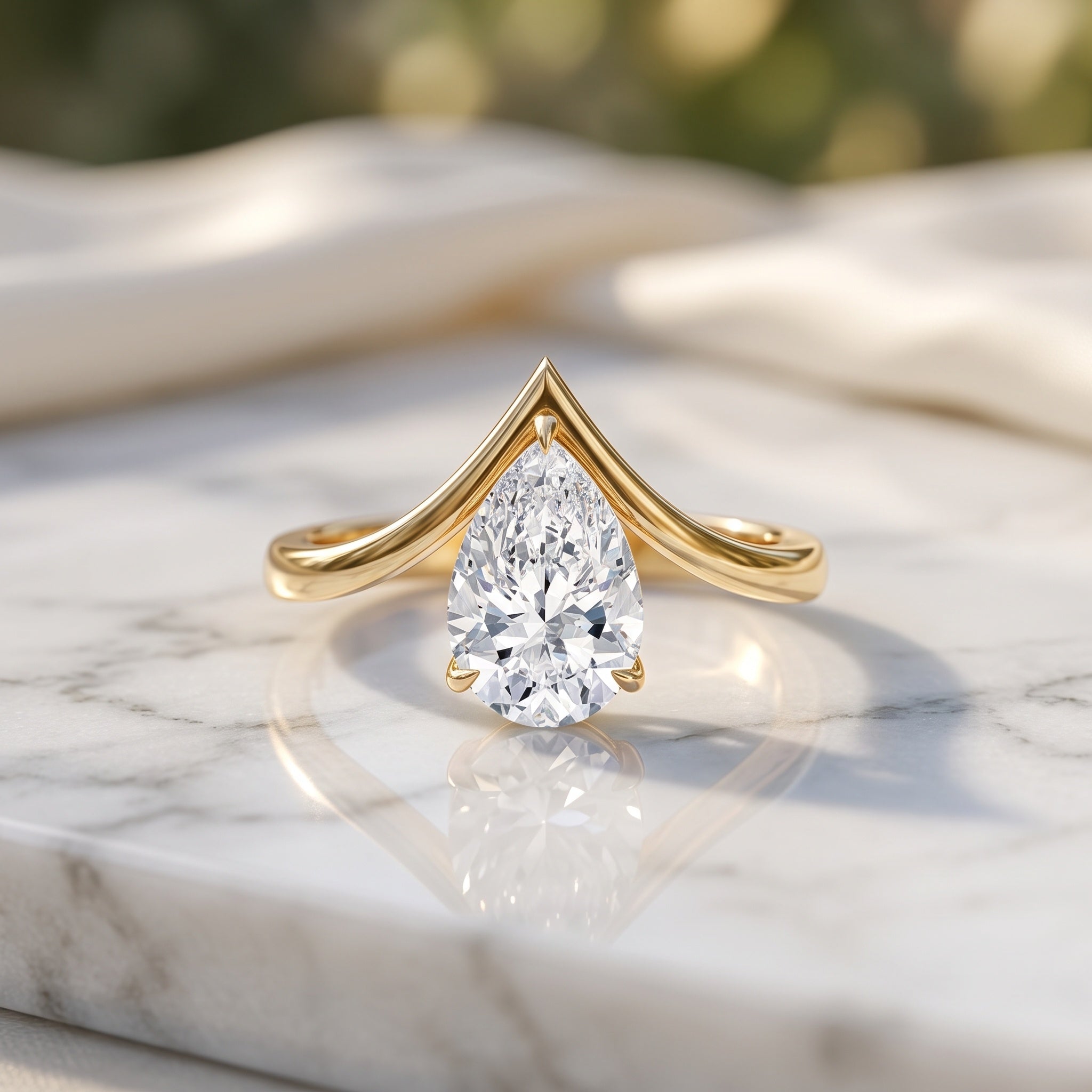 Pear Shape 2 Carat Lab Grown Diamond Chevron Engagement Ring with IGI Certificate Lab - ( E-VS1 ) - Rosec Jewels