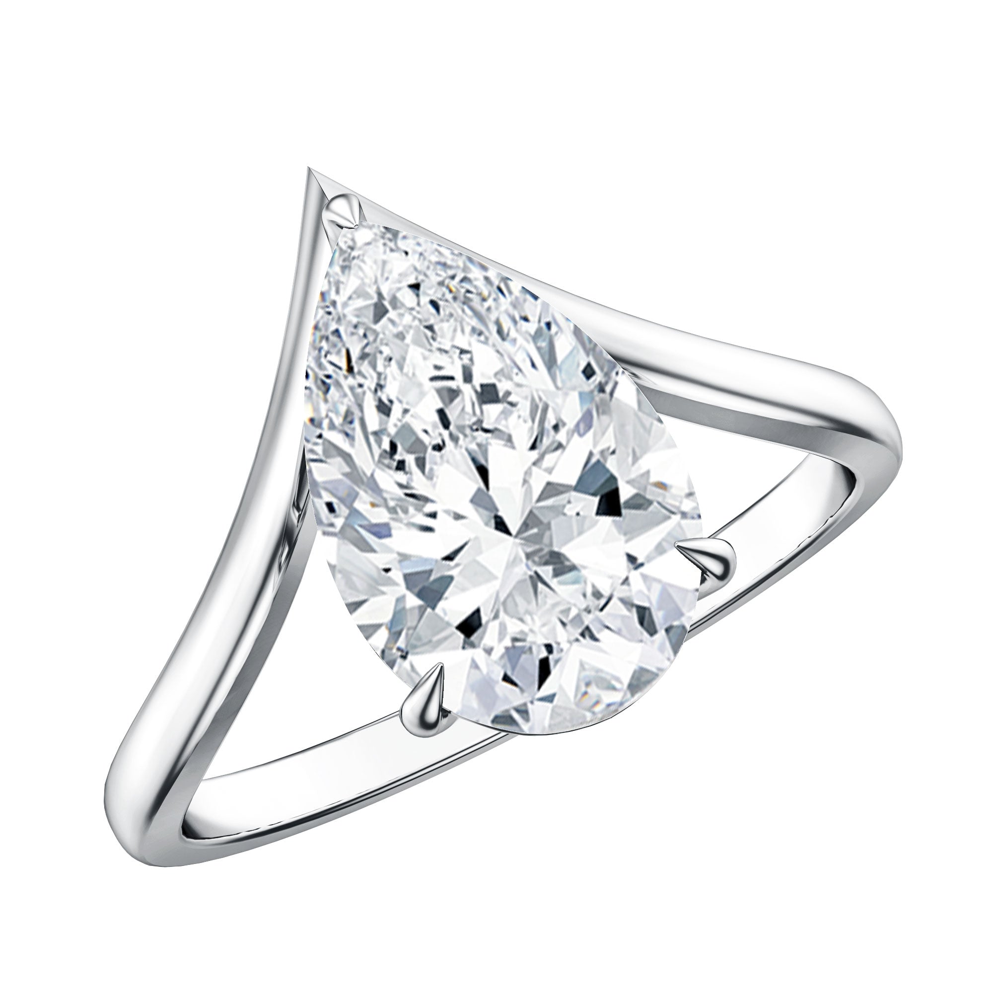 Rosec Jewels-Pear Shape 3 Carat Lab Diamond V Shaped Engagement Ring with IGI Certificate