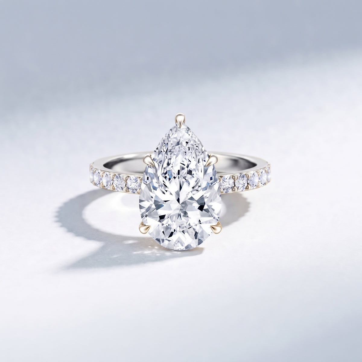 4 Carat Pear Lab Grown Diamond Huge Engagement Ring with IGI Certificate Lab - ( E-VS1 ) - Rosec Jewels