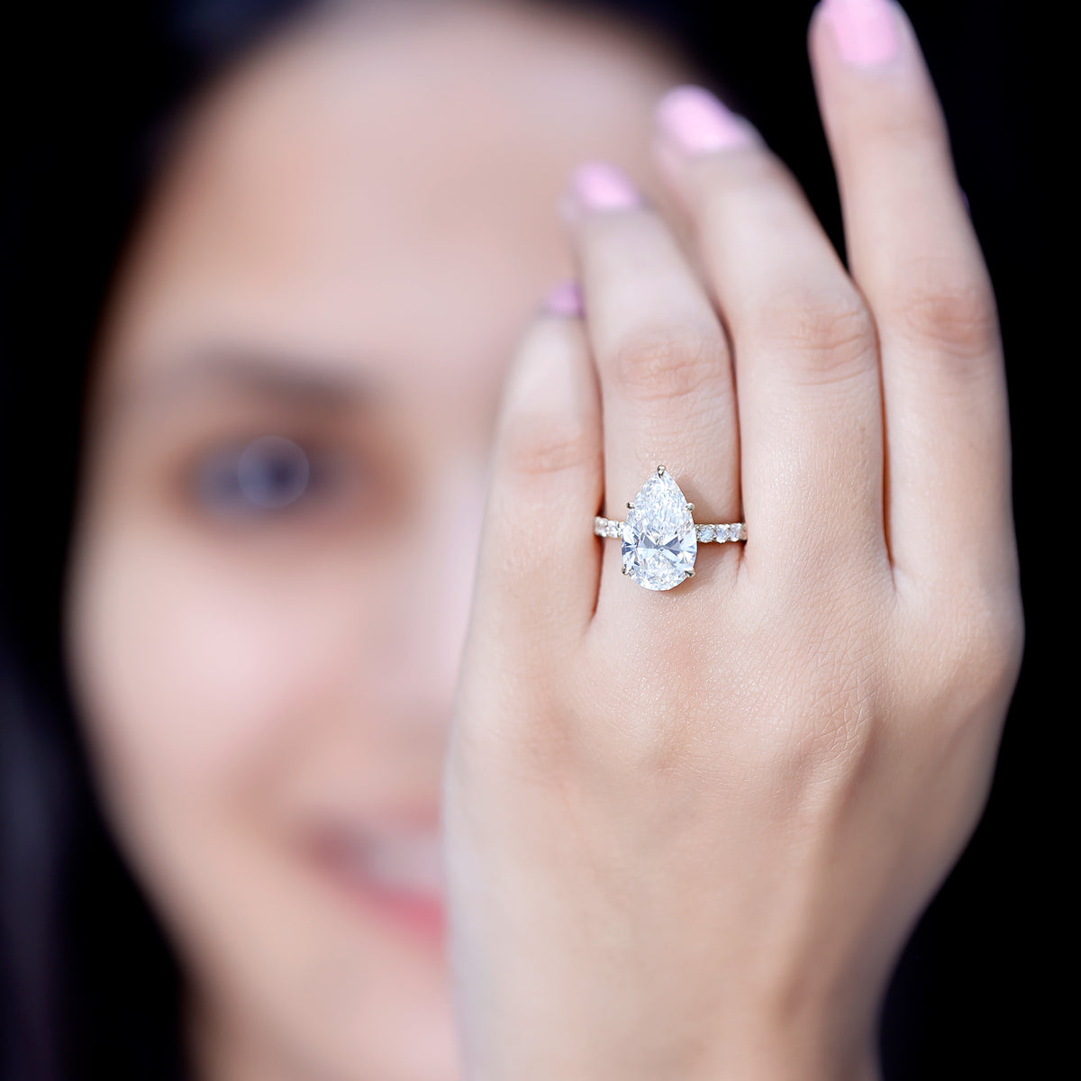 4 Carat Pear Lab Grown Diamond Huge Engagement Ring with IGI Certificate Lab - ( E-VS1 ) - Rosec Jewels