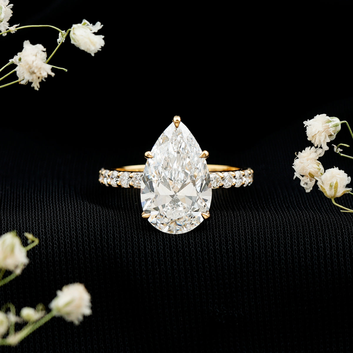 4 Carat Pear Lab Grown Diamond Huge Engagement Ring with IGI Certificate Lab - ( E-VS1 ) - Rosec Jewels