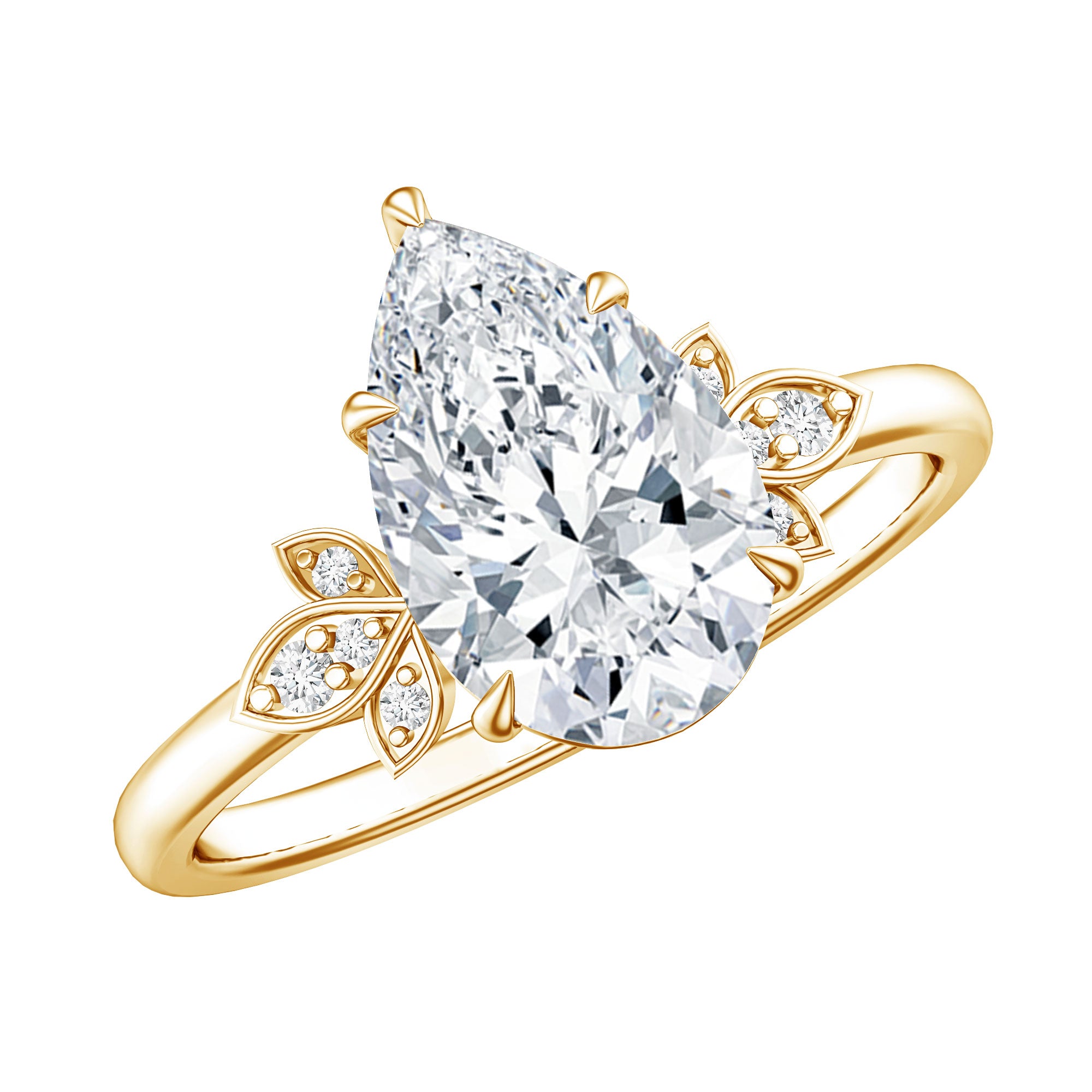 Rosec Jewels-Nature Inspired 2 Carat Lab Grown Diamond Pear Engagement Ring with IGI Certificate