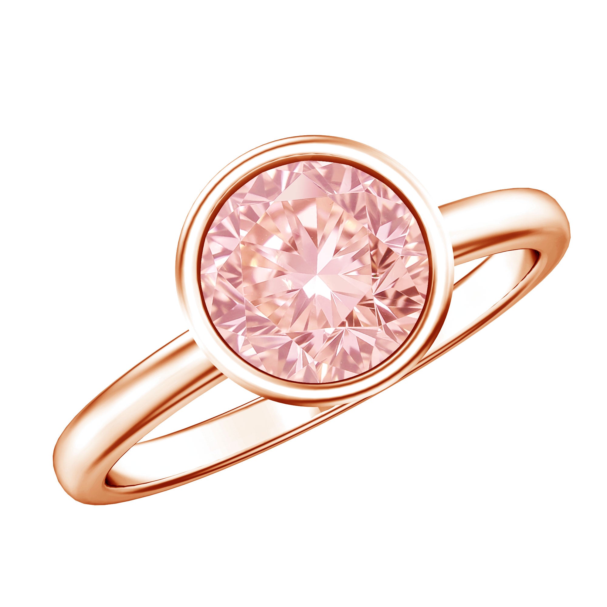 IGI Certified Lab Grown Pink Diamond 3 Carat Round Engagement Ring in Bezel Setting Fancy Pink - VS1 - Rosec Jewels
