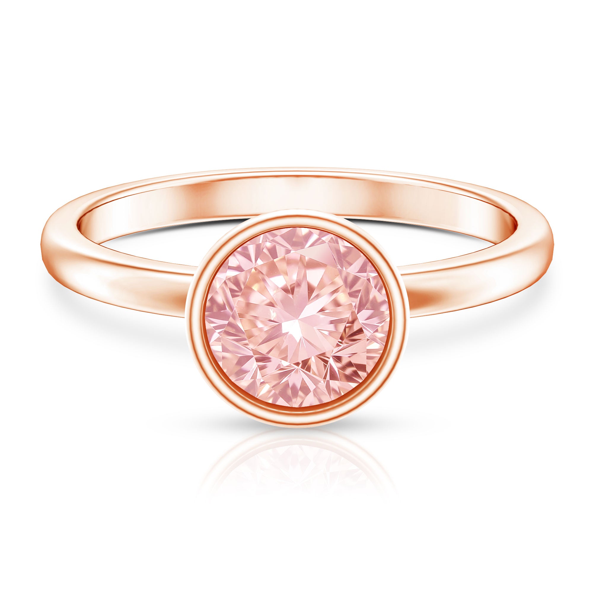 IGI Certified Lab Grown Pink Diamond 3 Carat Round Engagement Ring in Bezel Setting Fancy Pink - VS1 - Rosec Jewels