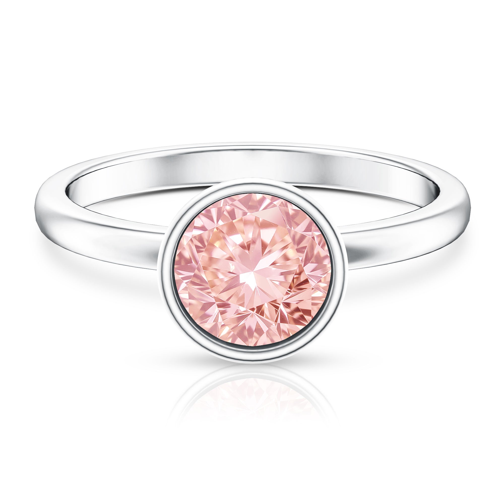 IGI Certified Lab Grown Pink Diamond 3 Carat Round Engagement Ring in Bezel Setting Fancy Pink - VS1 - Rosec Jewels