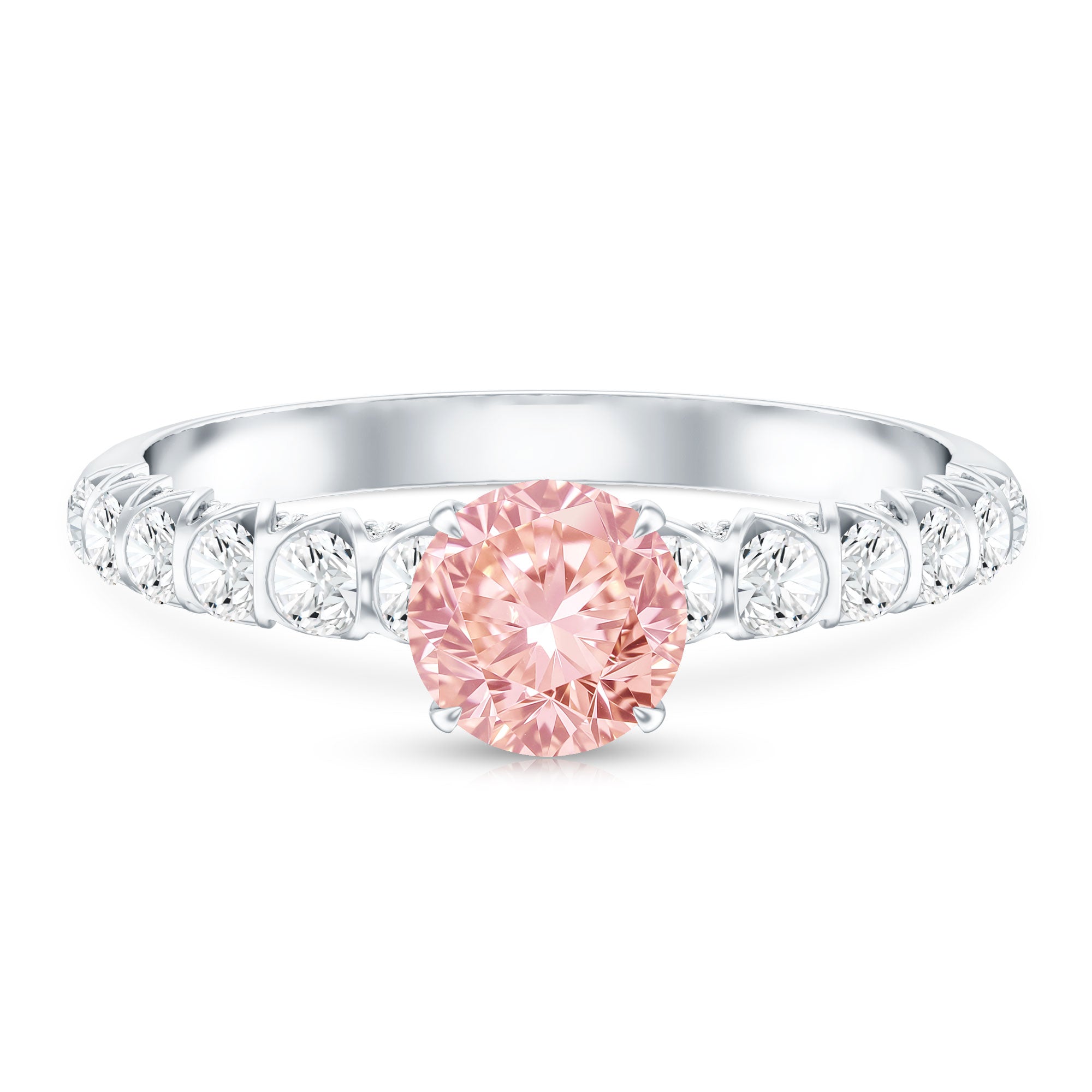 Rosec Jewels-IGI Certified 1 Carat Lab Grown Pink and White Diamond Engagement Ring with Side Stones