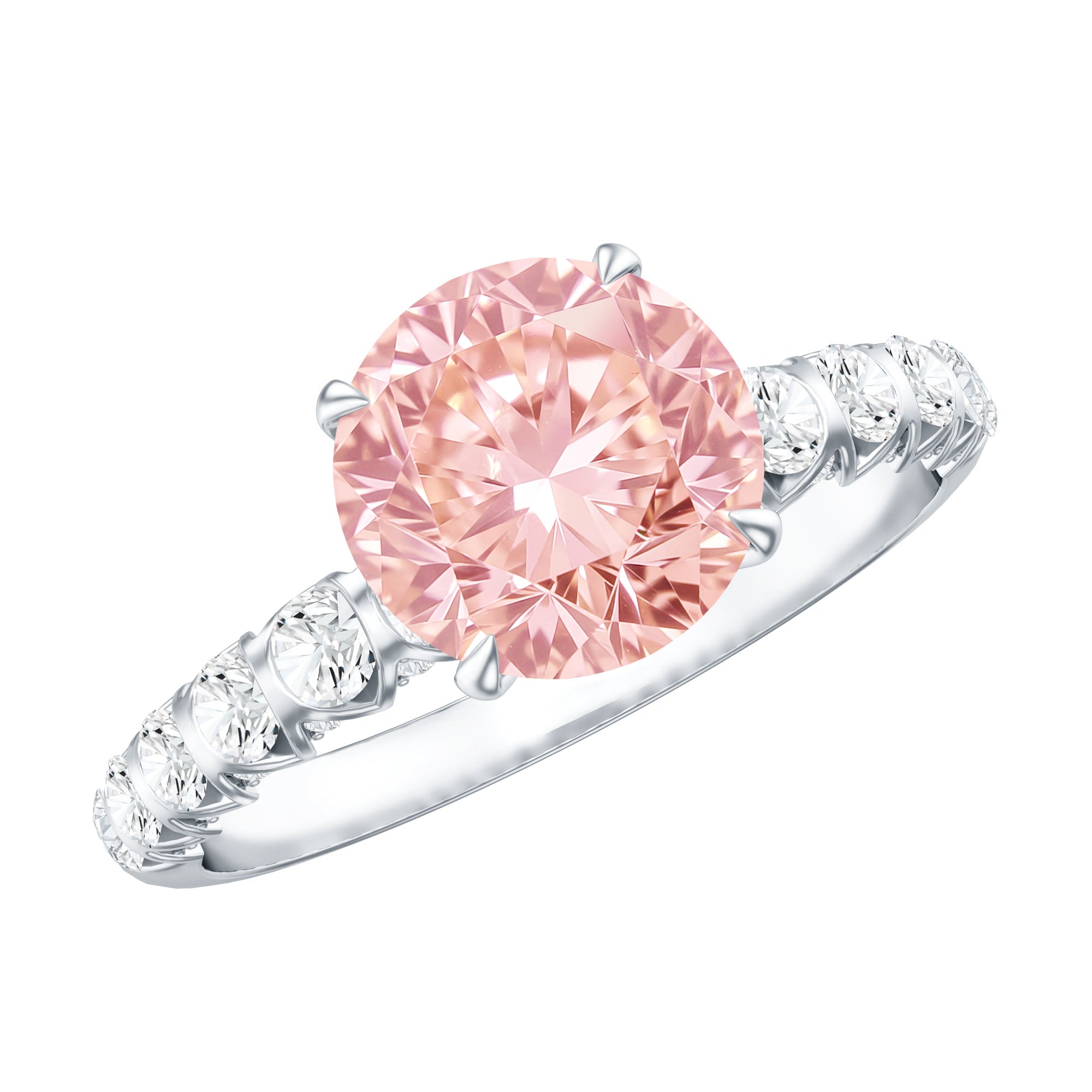 Rosec Jewels-2 Carat IGI Certified Lab Grown Pink and White Diamond Engagement Ring with Side Stones