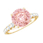 Rosec Jewels-Round 3 Carat Lab Pink Diamond Side Stone Engagement Ring with IGI Certificate