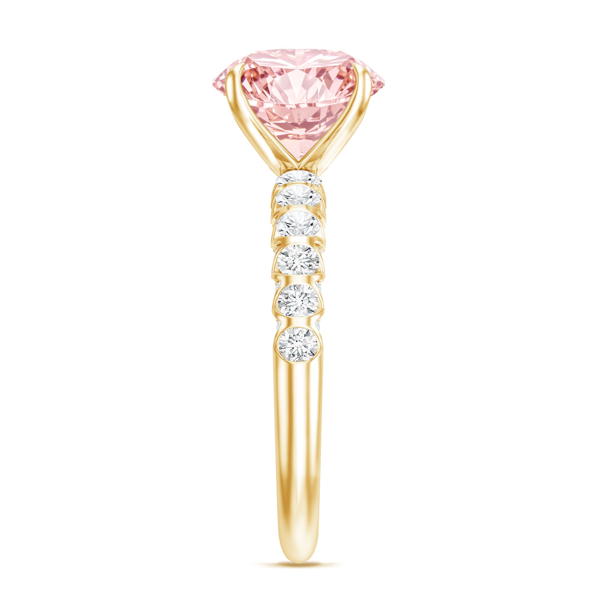 Rosec Jewels-Round 3 Carat Lab Pink Diamond Side Stone Engagement Ring with IGI Certificate