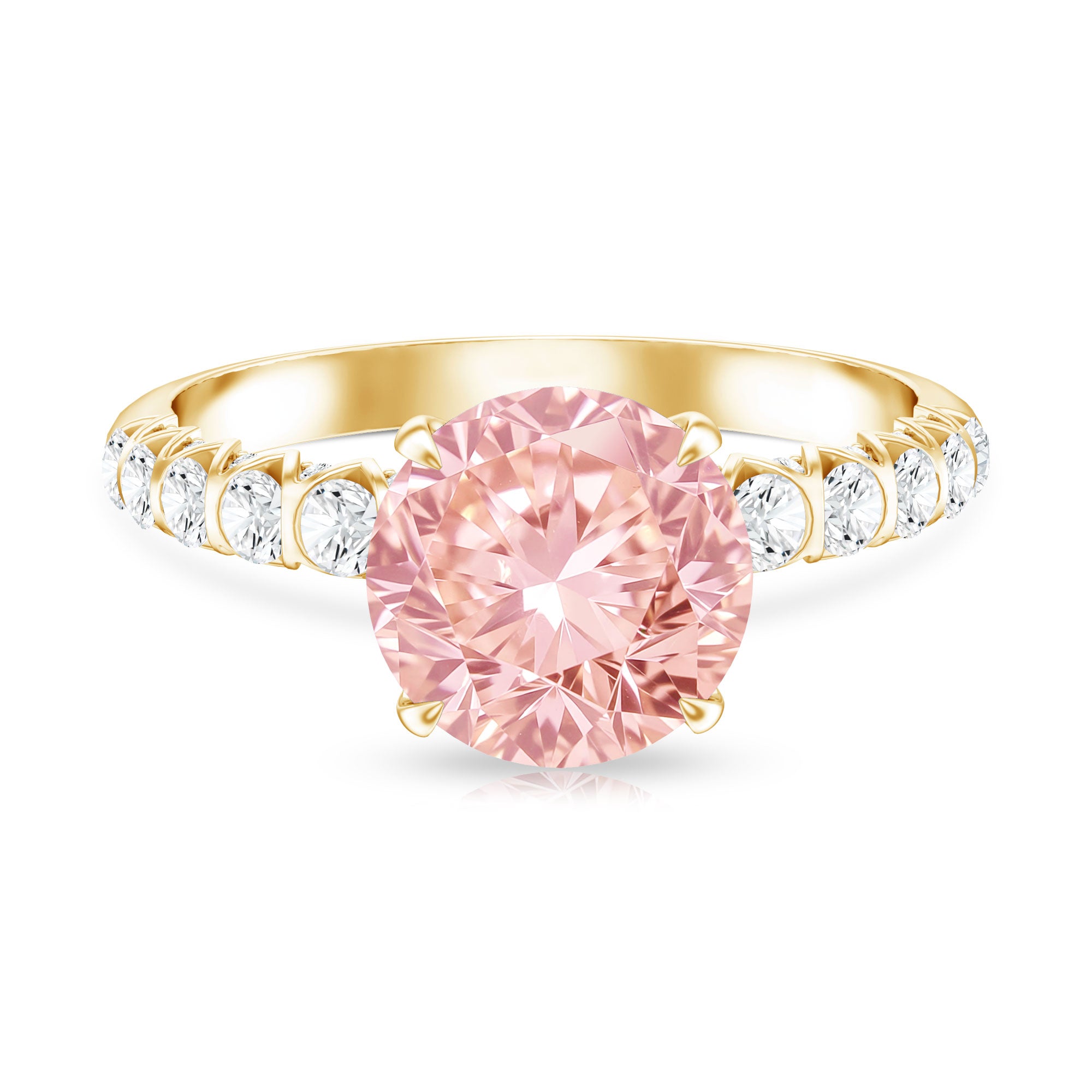 Rosec Jewels-Round 3 Carat Lab Pink Diamond Side Stone Engagement Ring with IGI Certificate