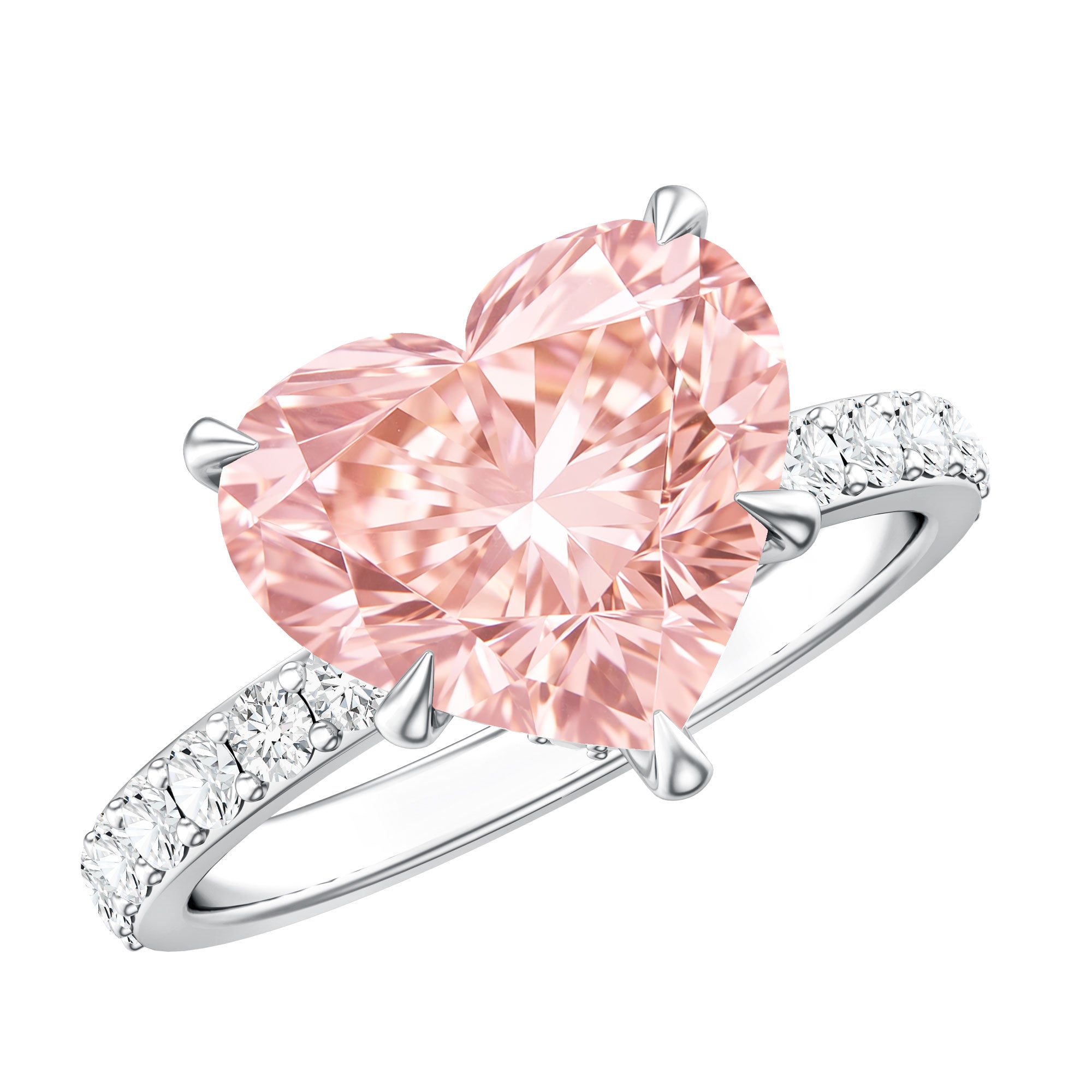 IGI Certified 4 Ct Lab Grown Pink Diamond Heart Engagement Ring with Hidden Halo Fancy Pink - VS1 - Rosec Jewels