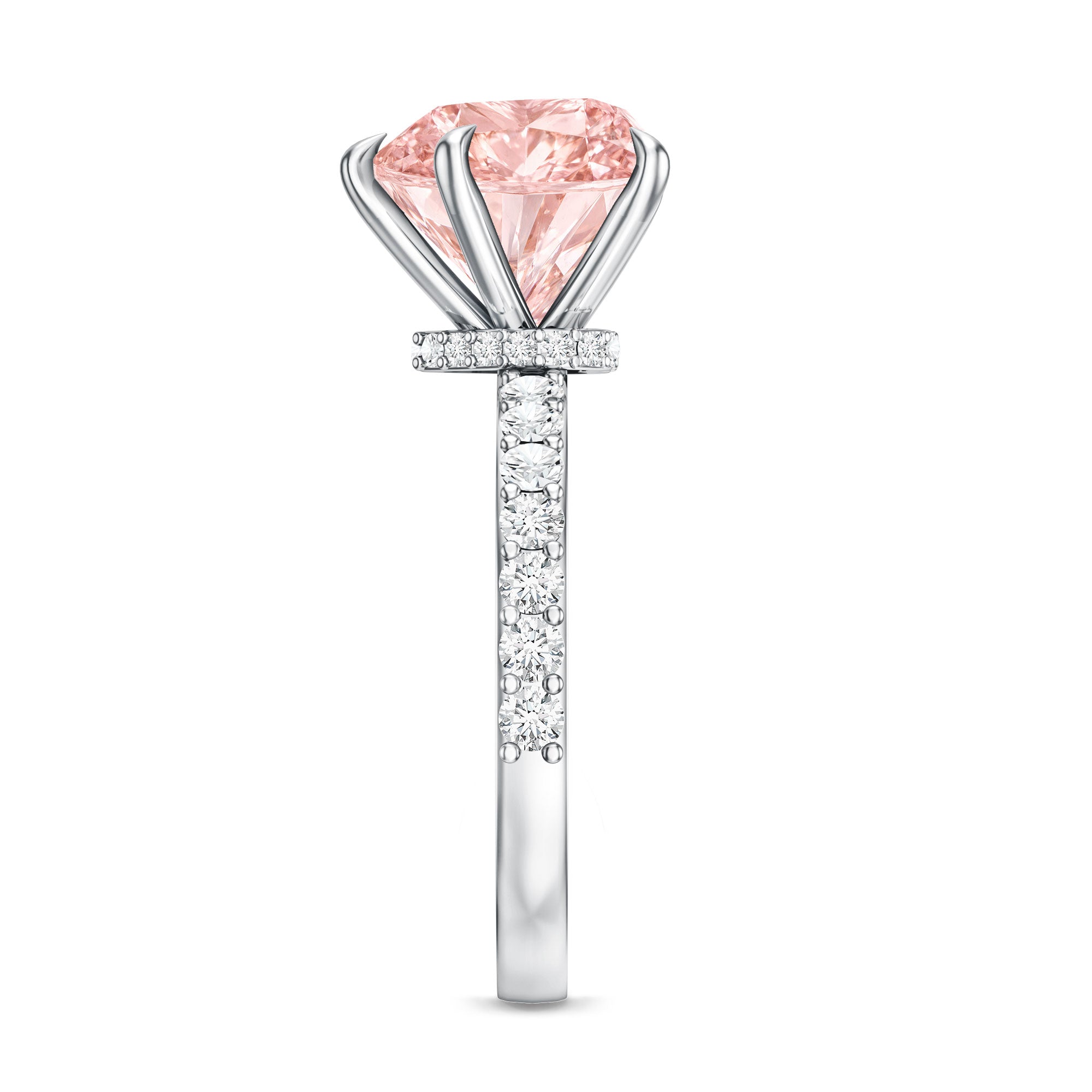 IGI Certified 4 Ct Lab Grown Pink Diamond Heart Engagement Ring with Hidden Halo Fancy Pink - VS1 - Rosec Jewels